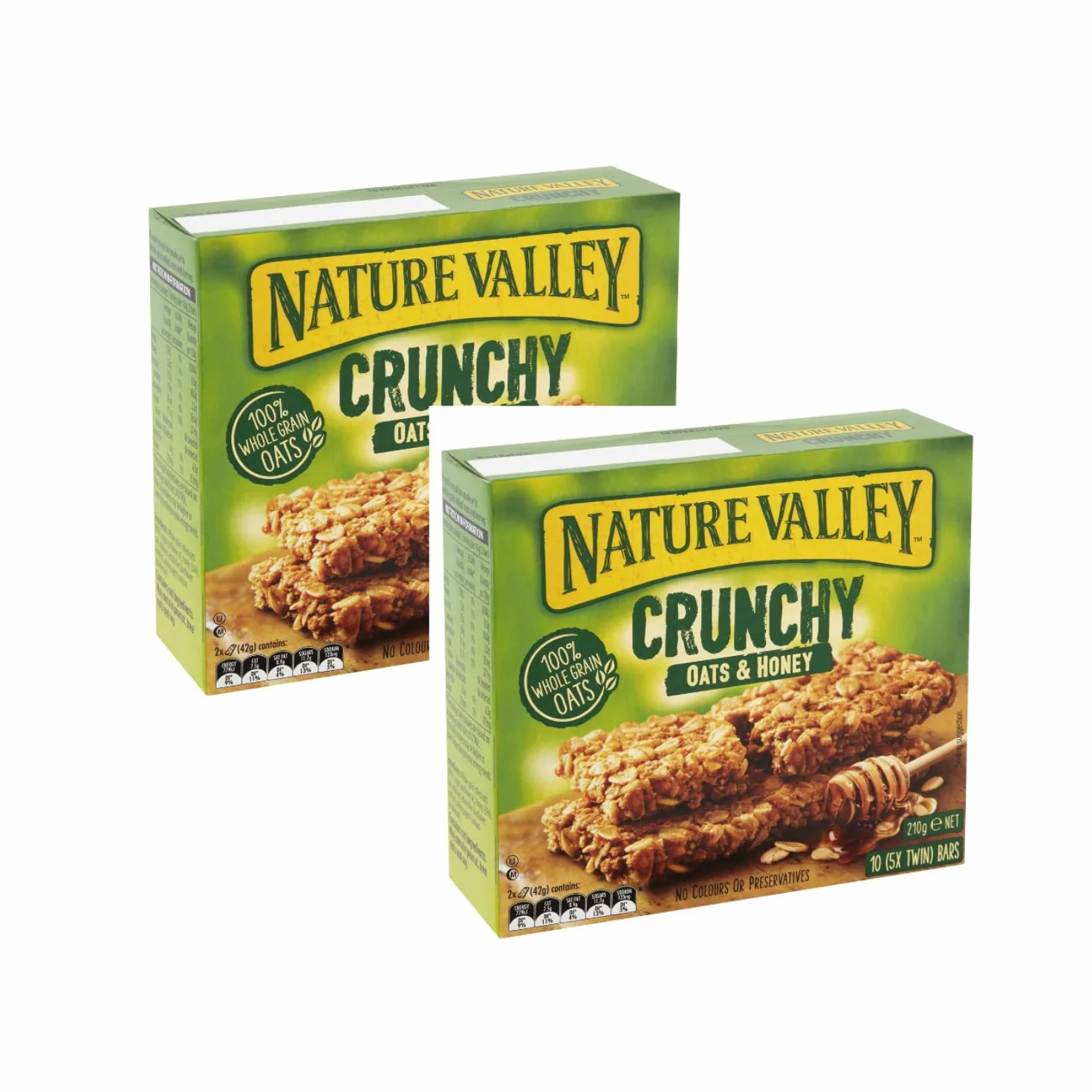 Nature Valley Crunchy Barrette Cereali Croccanti 100% Fiocchi Avena Integrale e Miele Senza Coloranti e Conservanti Naturalmente Prive di Lattosio Adatte ai Vegetariani - 2 x 210 Gram (20 barrette)