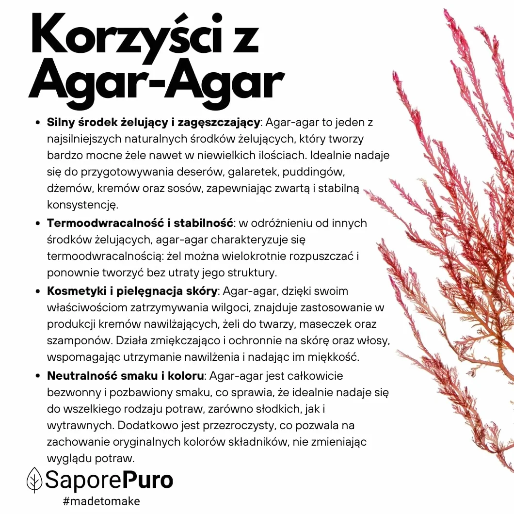 SaporePuro AGAR AGAR w proszku 500 g – Naturalny środek żelujący BEZ GLUTENU – Idealny do kuchni molekularnej, jako zagęszczacz do deserów, dżemów, budyniów i lodów