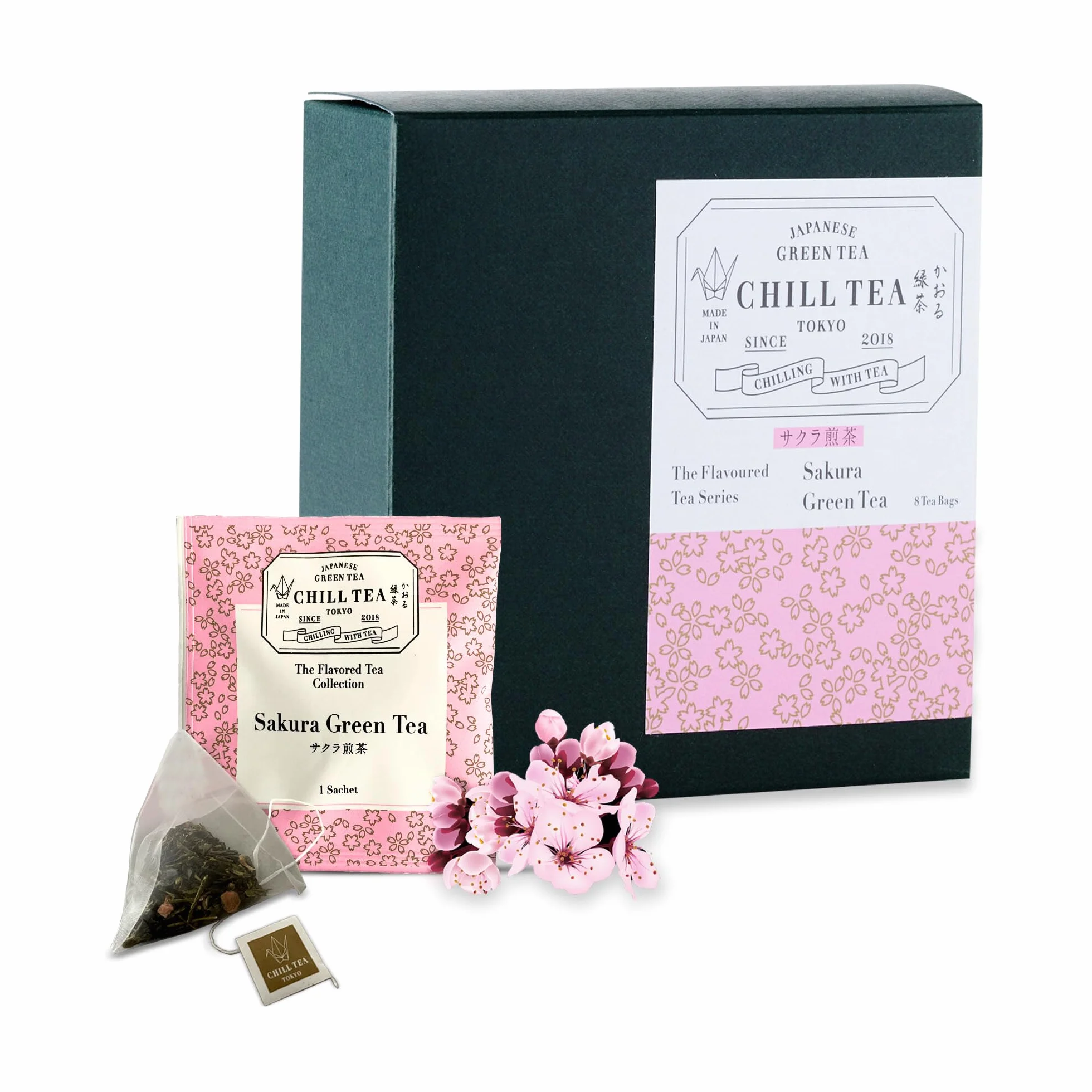 Herbata wiśniowa Sakura od CHILL TEA Tokio - 100% japońska herbata z kwiatów wiśni - bez plastikowych torebek - Pełny, owocowy, kwiatowy smak (8 torebek)