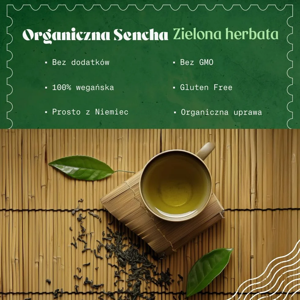 Zielona herbata Sencha japońska, organiczna - Upper Grade - 100g. Bio, naturalna i czysta. Zielona herbata liściasta z pierwszego zbioru uprawiana w Japonii
