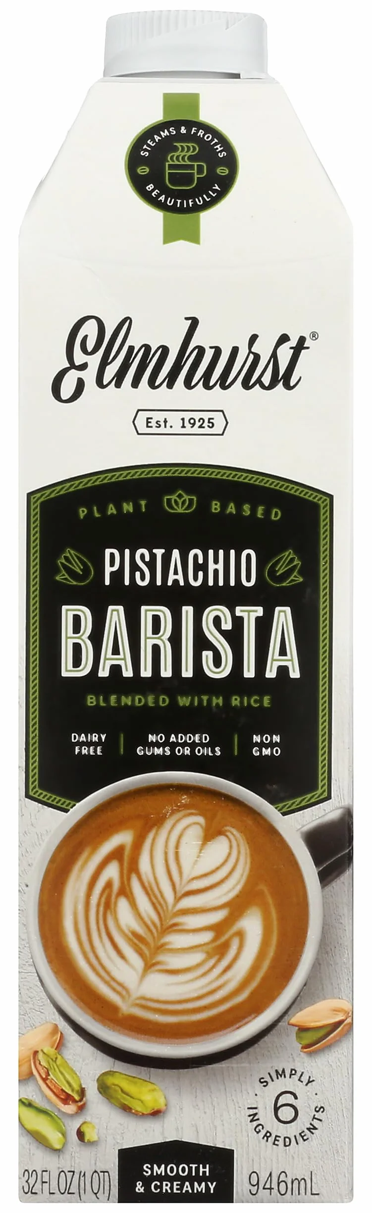 Elmhurst 1925 Pistachio Barista Edition – Wegański napój pistacjowy do kreacji baristycznych – Kremowy, spieniony i wszechstronny – 946 ml