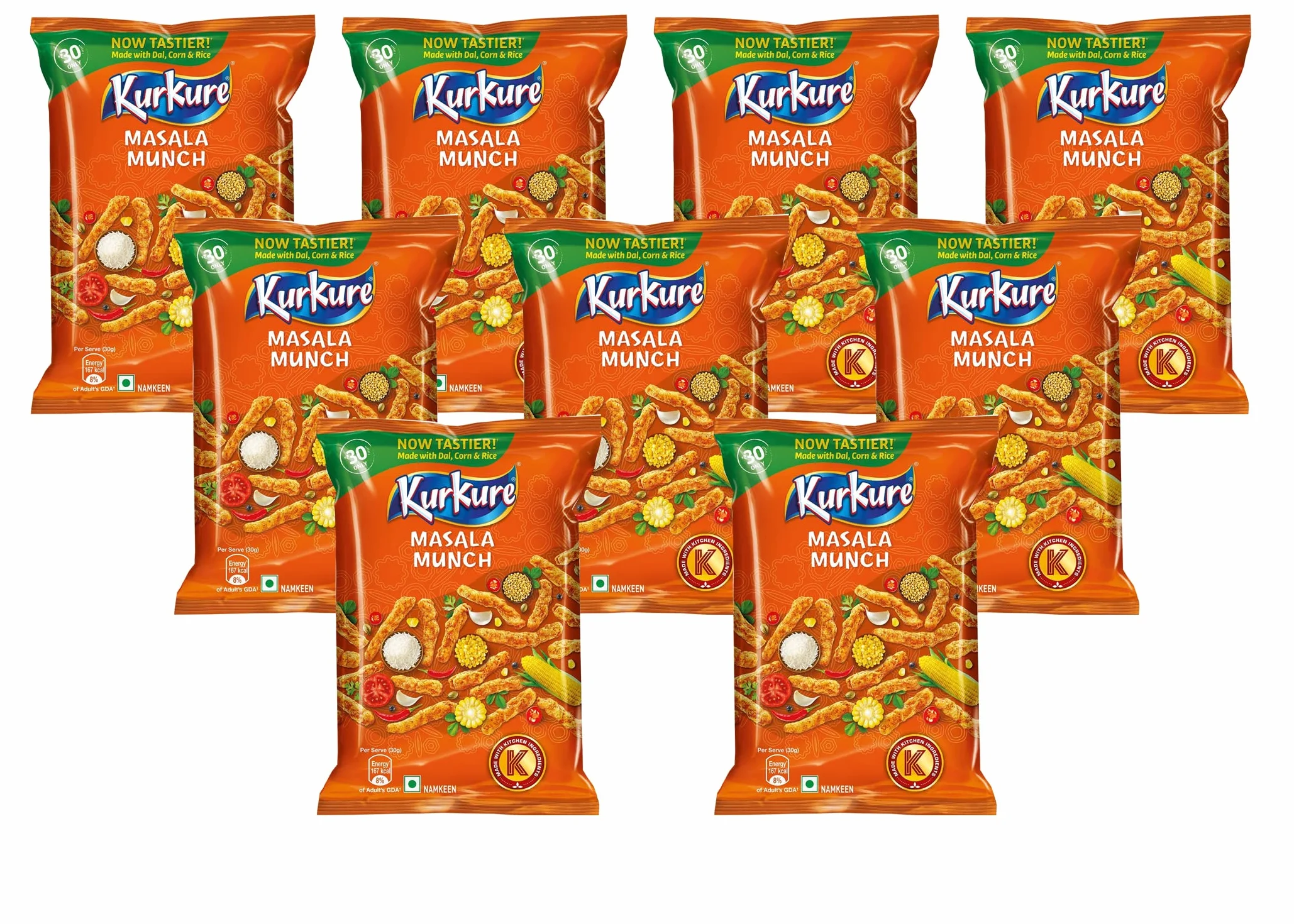 Kurkure Masala Munch 85 g (9 sztuk) – idealna przekąska na herbatę – połączenie przypraw i chrupiących – klasyczny smak – chrupiące pasemka bufiaste
