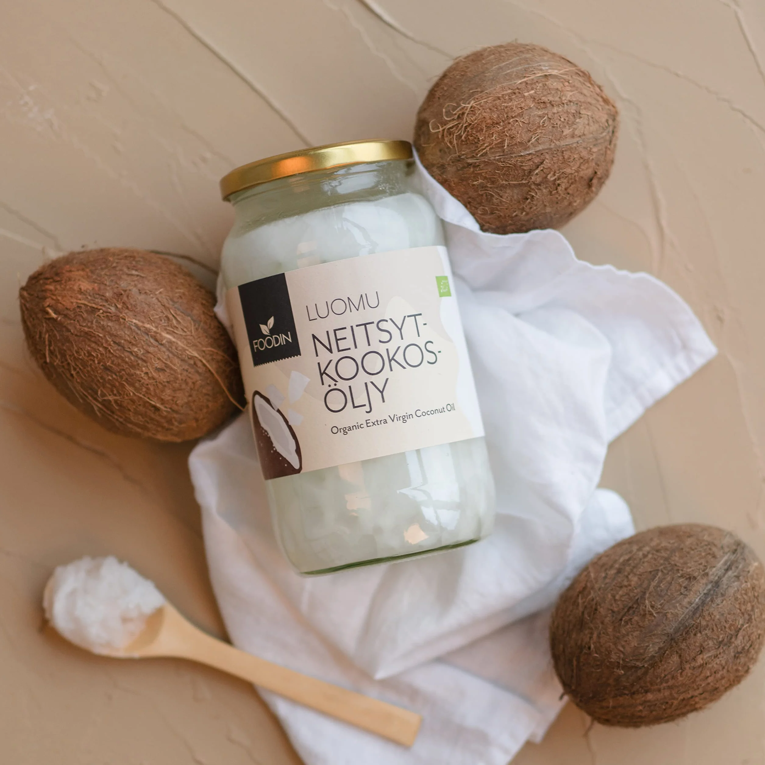 FOODIN Organiczny olej kokosowy, premium virgin i naturalny, tłoczony na zimno,organiczny olej kokosowy, najlepszy dla skóry i włosów, jakość surowej żywności - idealny do smażenia gotowania (1000ml)