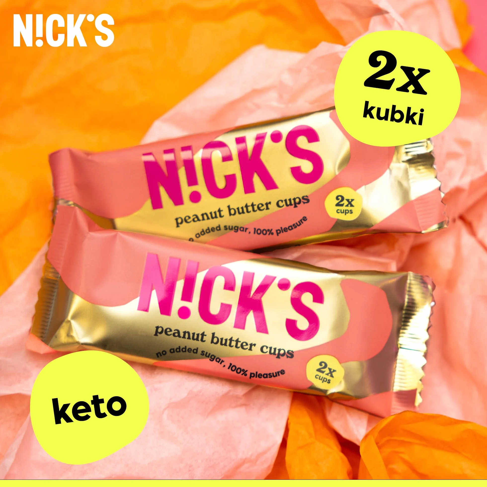 NICKS Peanut Butter Cups, Niskowęglowodanowe Pralinki Masła Orzechowego z Czekoladą i Kremem Orzechowym bez Dodatku Cukru, 1,8 Net carbs, Przekąska Keto, Bezglutenowe, Bez Oleju Palmowego 12x30g (2x1)