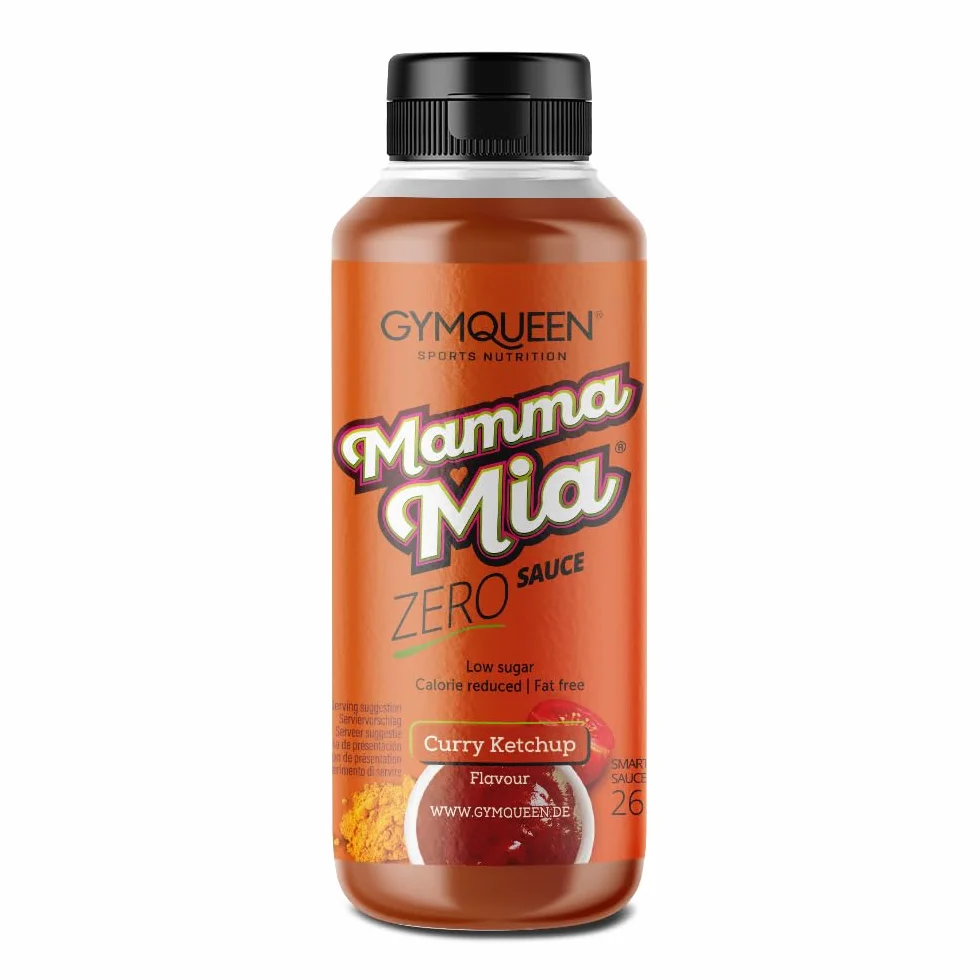 GymQueen Mamma Mia Zero Sauce Ketchup curry o niskiej zawartości kalorii, bez tłuszczu i cukru 265 ml
