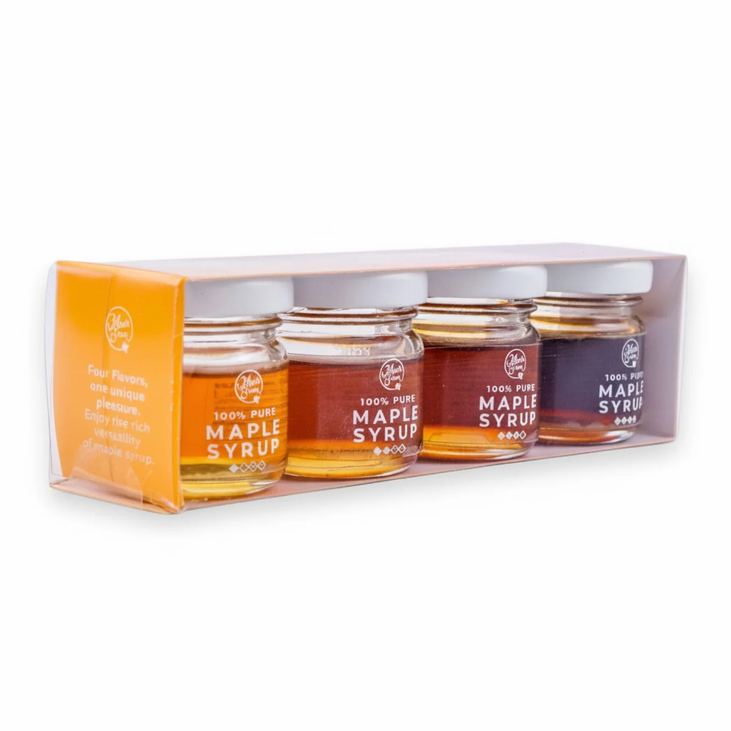 MapleFarm - Zestaw do degustacji syropu klonowego z 4 odmianami: GOLD - AMBER - DARK - VERY DARK. Format 4 x 30 g.