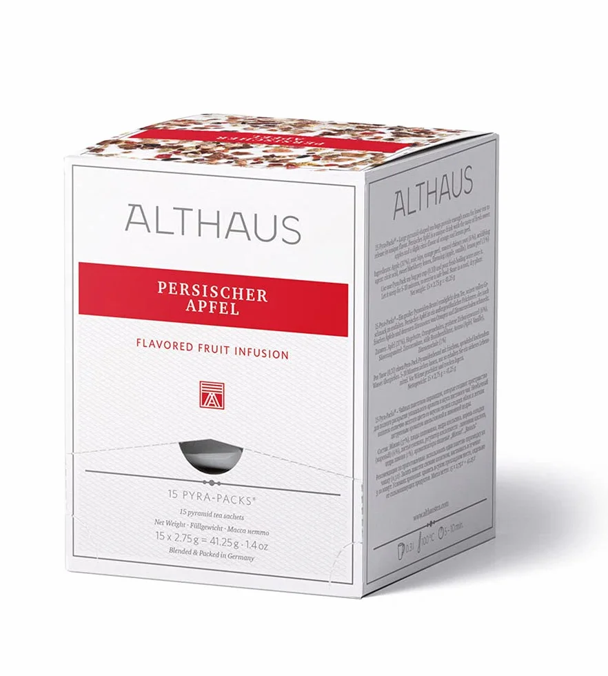 Althaus Herbata z perskiego jabłka - herbata owocowa w worku piramidowym PYRA PACK - aromatyzowana herbata owocowa o smaku jabłkowym - 15 x 2,75 g