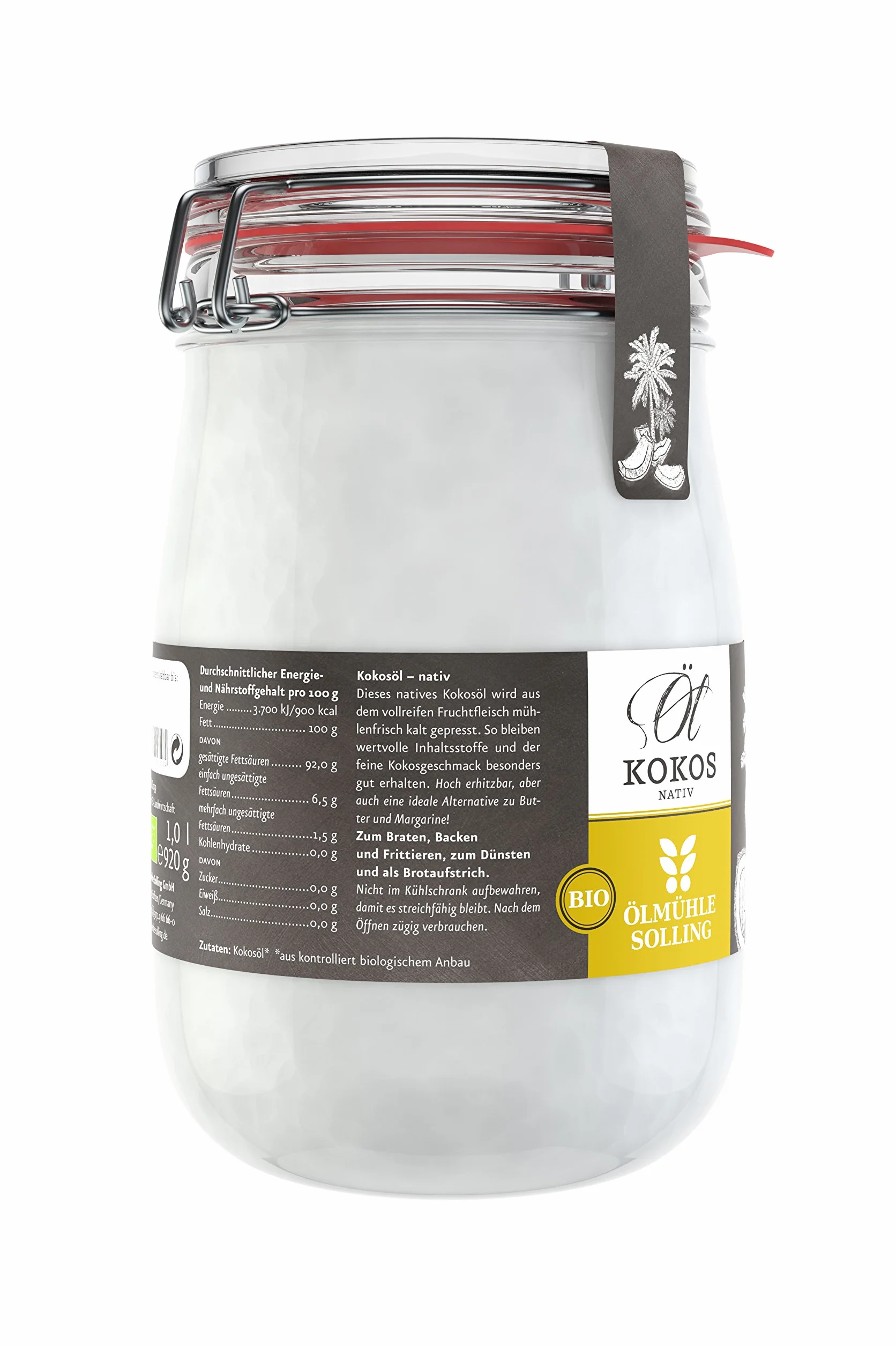 Ölmühle Solling Bio Olej Kokosowy w Słoiku, 1000 ml