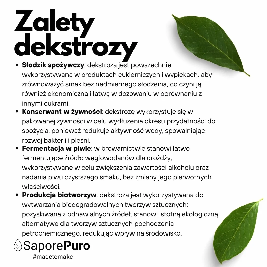 SaporePuro DEKSTROZA Monohydrat 500 gr - Idealny do deserów, lodów i sorbetów