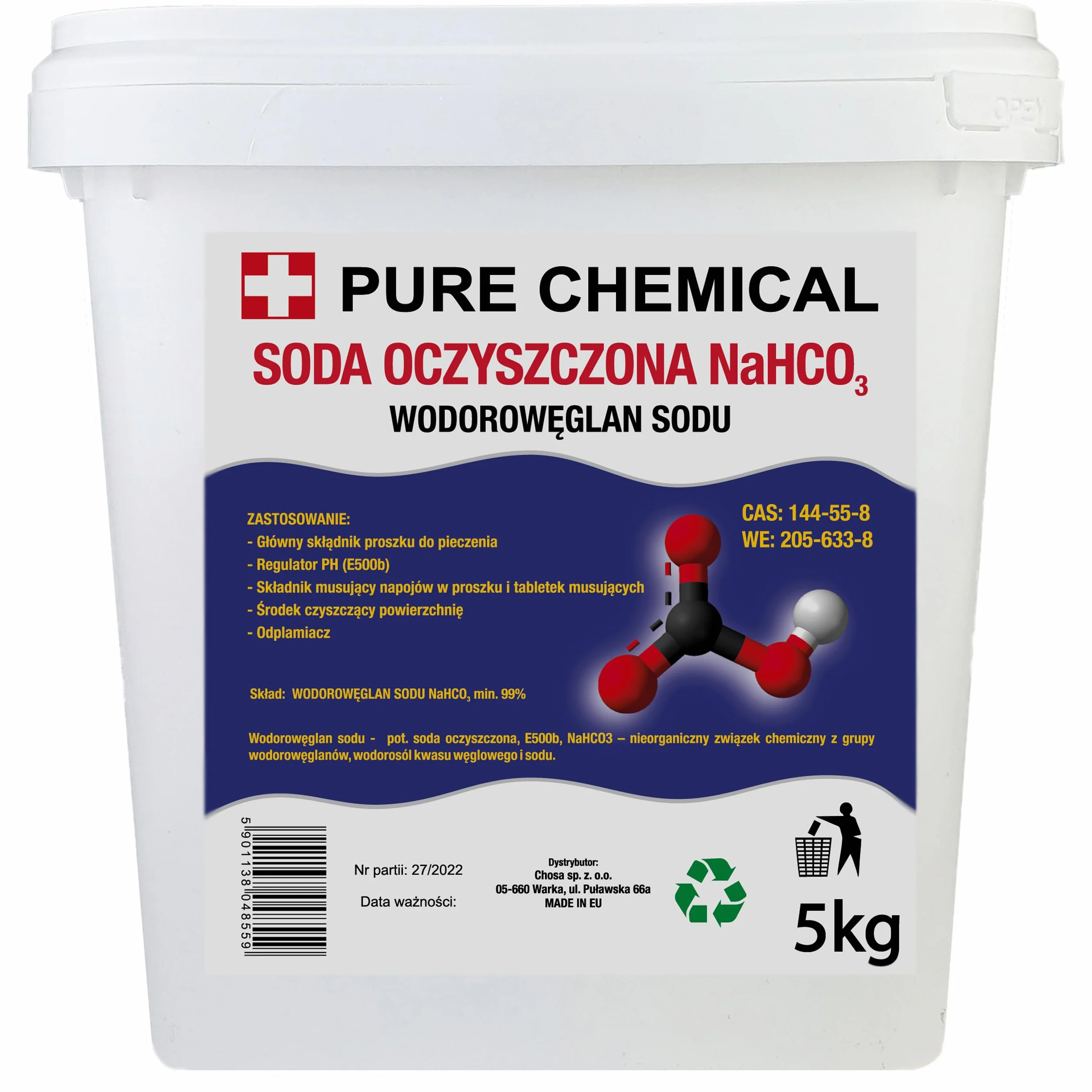 Soda Oczyszczona Czysty Wodorowęglan Sodu 5kg Wybielacz Organiczna do Domowego Spa