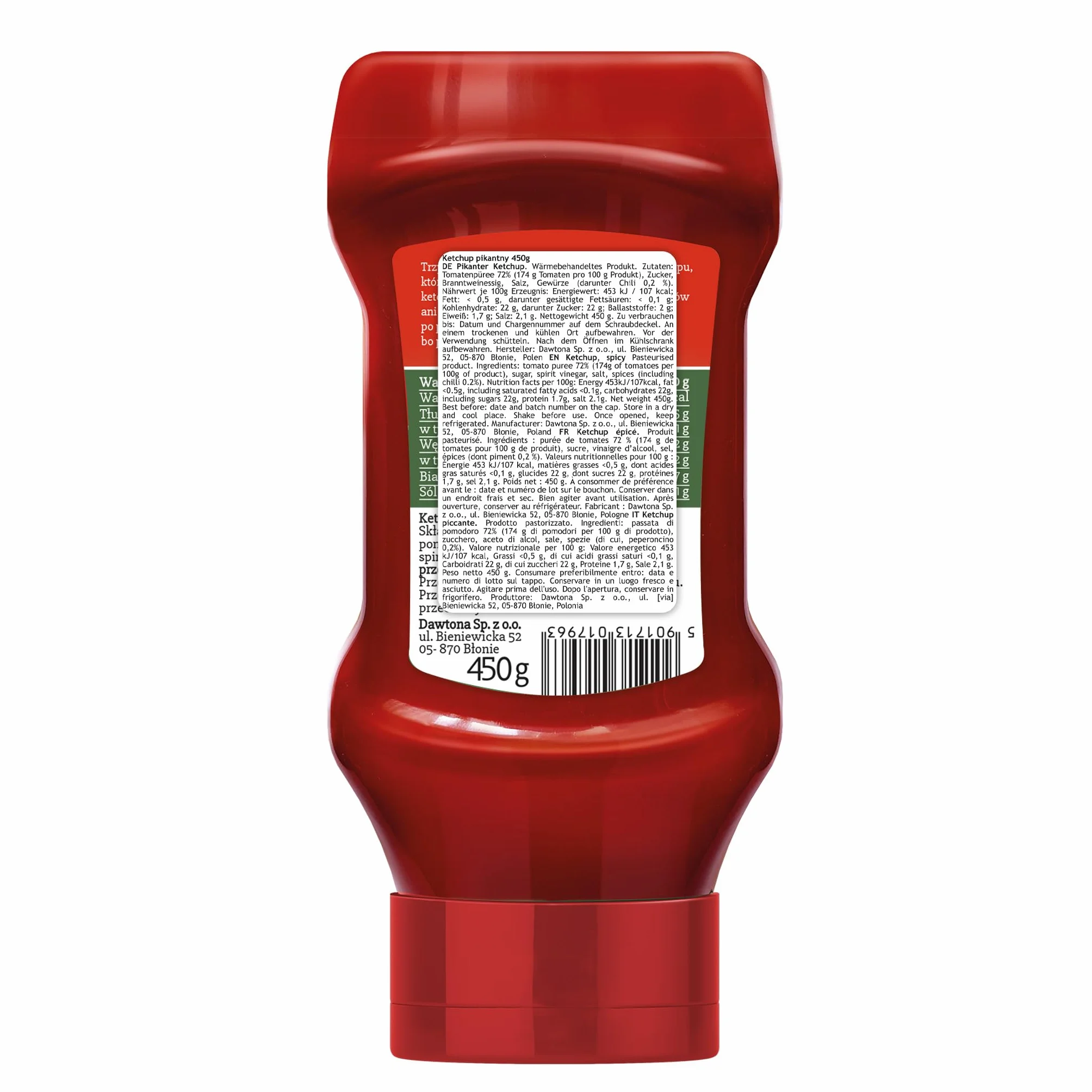 DAWTONA Ketchup Pikantny 10 x 450g, 100% Czysty Skład z Polskich Pomidorów, Bez Konserwantów i Bez Skrobi, Naturalnie Gęsty - Wyrazisty Smak Idealny do Pizzy, Mięs, Burgerów i Zapiekanek