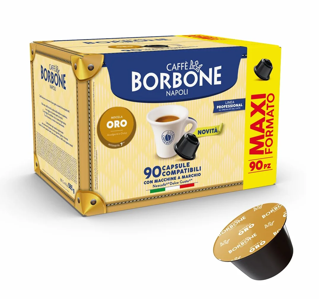 Caffè Borbone, Mieszanka Złota - 90 Kapsułki do Kawy (6 opakowań po 15 sztuk) - Kompatybilna z ekspresami do kawy Nescafé* Dolce Gusto*