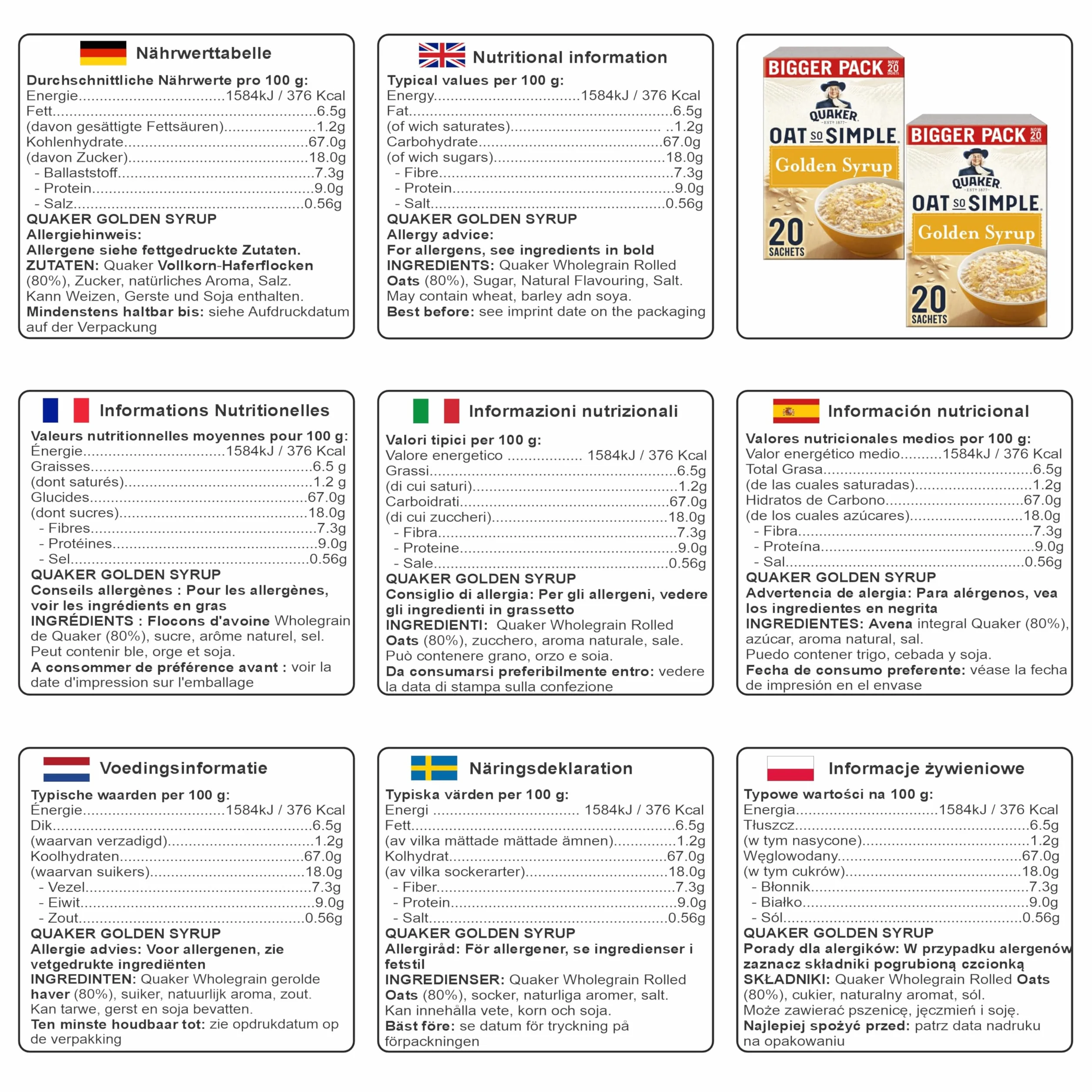 Cleverry Quaker Oat So Simple Golden Syrup Porridge Oatmeal 40 x 36g Saszetek Owsianka