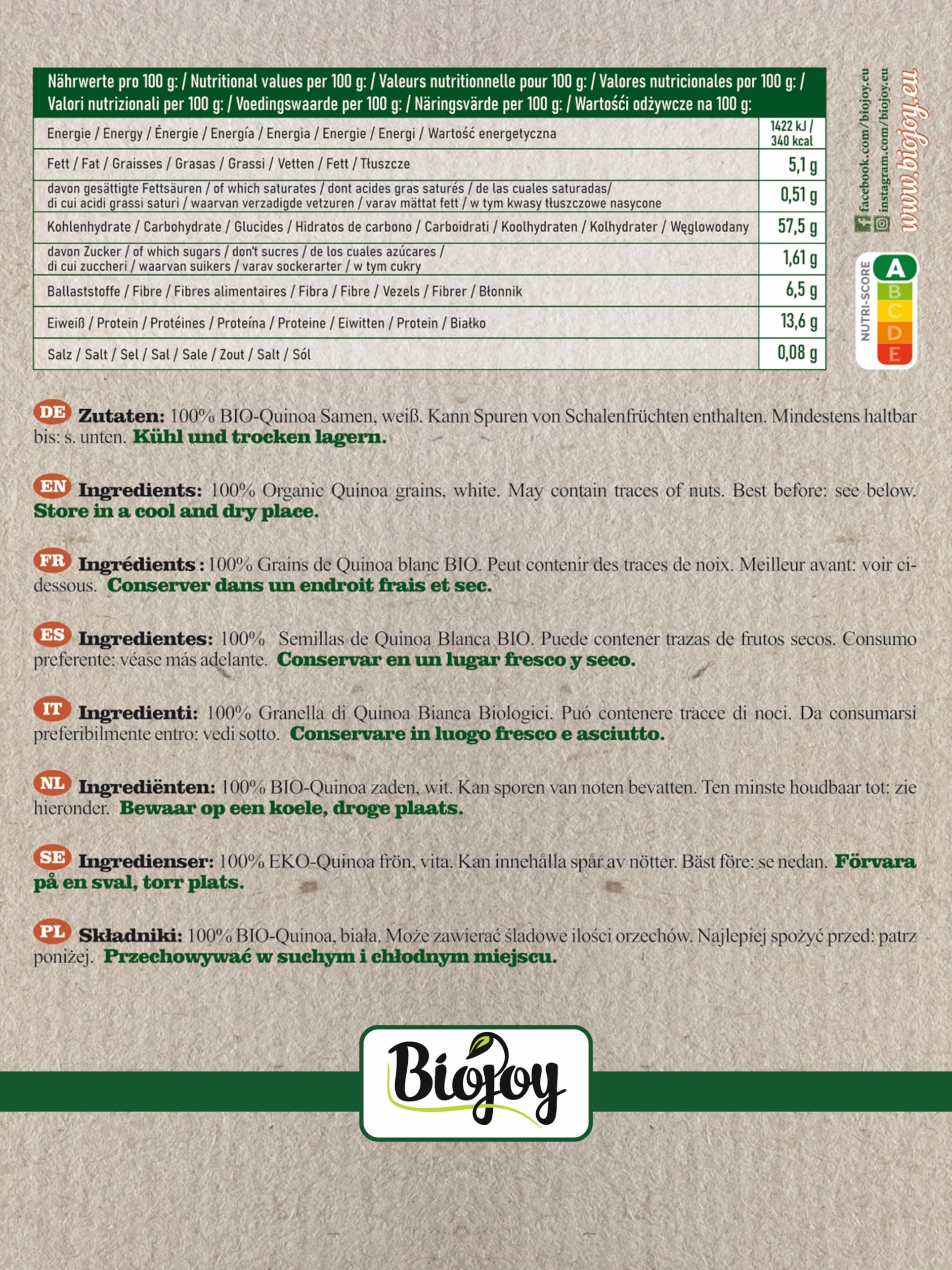 Biojoy BIO quinoa biała (komosa ryżowa), 100% natury jakość (1 kg)
