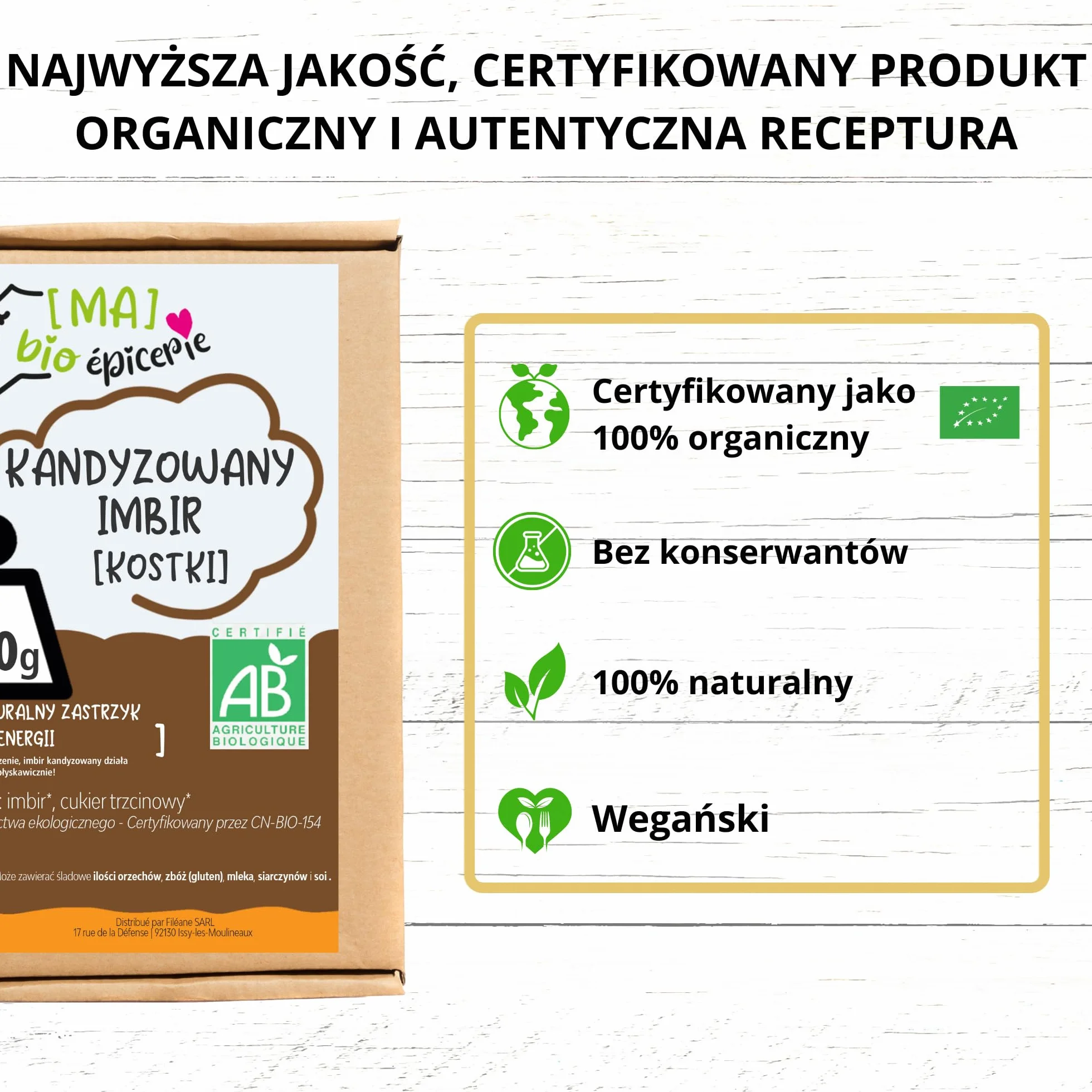 [MA] bio-épicerie | Ekologiczny kandyzowany imbir w kostkach bio| 940G | Pakowany luzem | Certyfikat bio | Owoce kandyzowane najwyższej jakości | Bez środka konserwującego