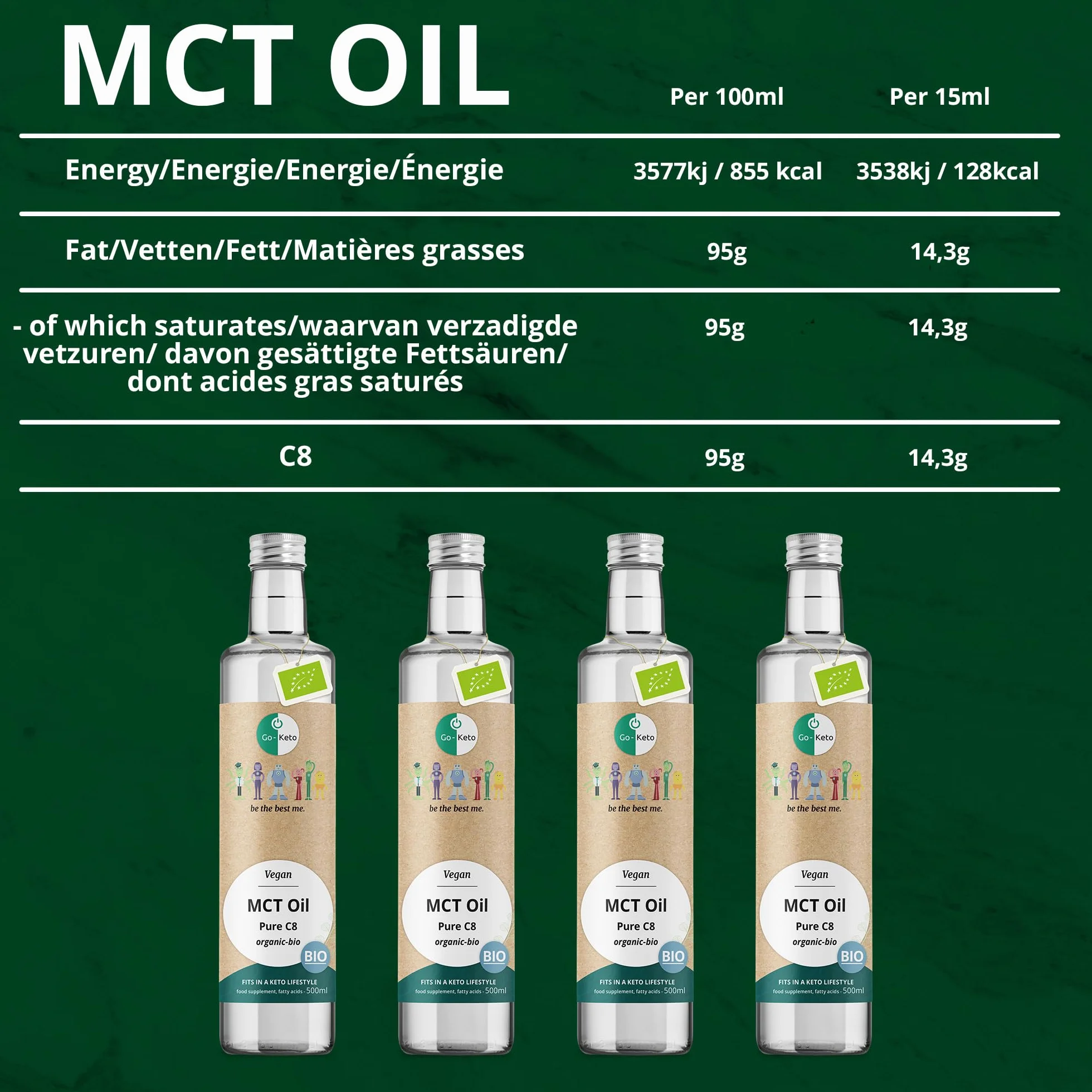 Go-Keto BIO MCT Oil C8 500ml – organiczny olej MCT C8 z BIO oleju kokosowego, Keto Coffee Creamer