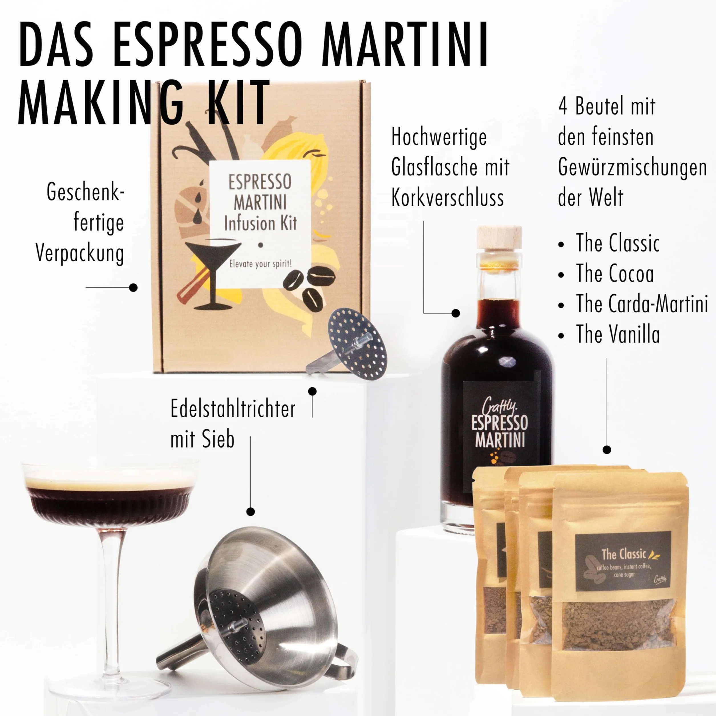 Zestaw do infuzji Espresso Martini | Zestaw do przygotowywania domowych koktajli | zestaw upominkowy dla miłośników espresso Martini | prezent dla mężczyzn i kobiet