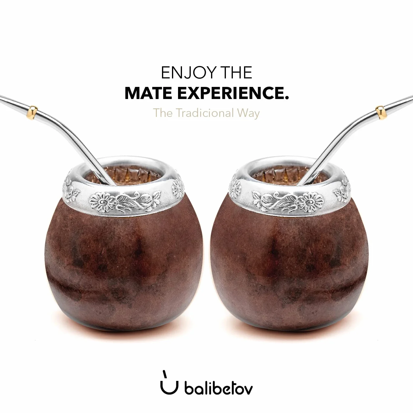 Balibotov Argentino Mate - Mate of Mate of Natural Pumpkin ręcznie robiony w Argentynie - z żarówką (sorbet) dla Yerba Mate (ciemnobrązowy x2)