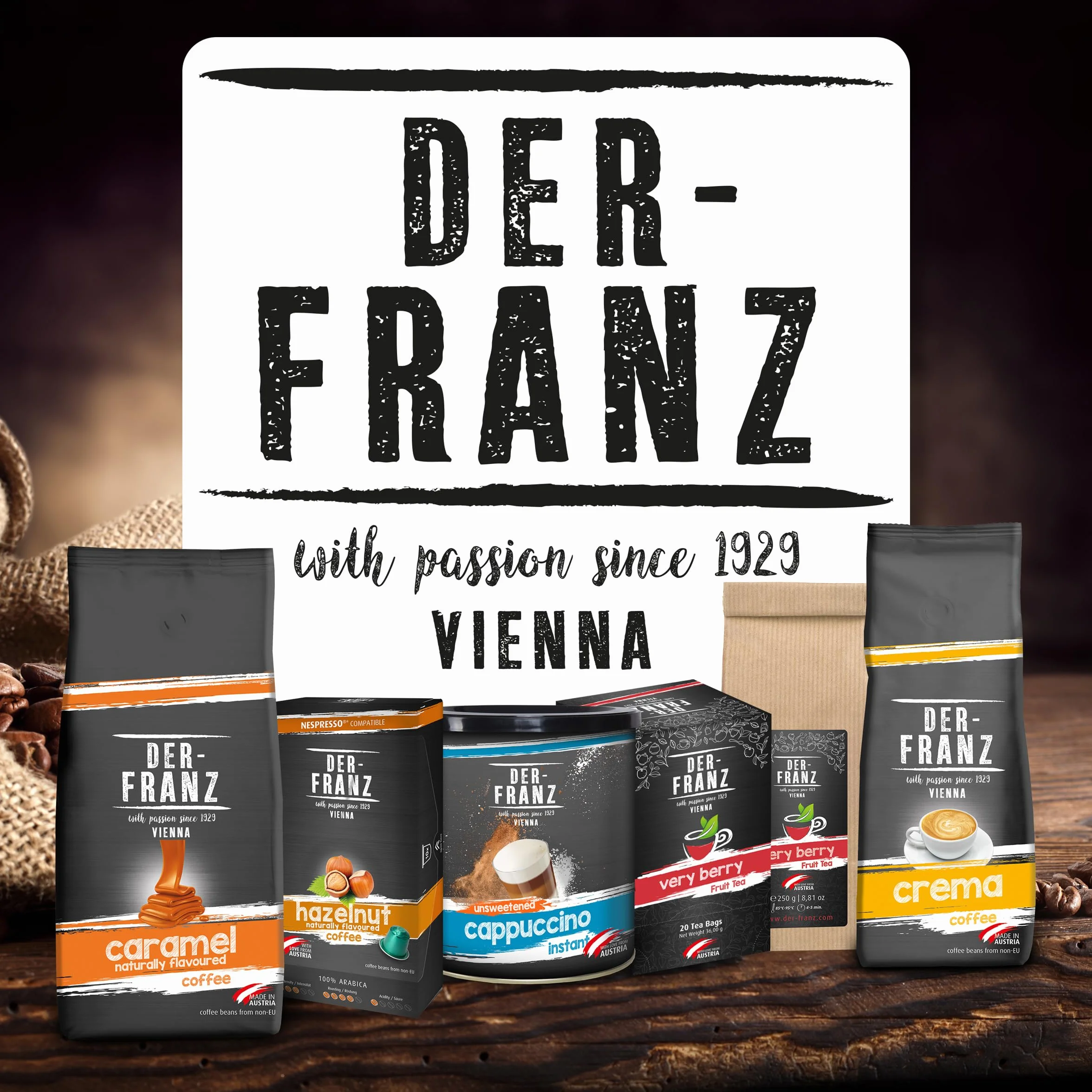 Der-Franz Kawa palona ziarnista o smaku orzechów laskowych, kawy z gatunku Arabici i Robusty, 1000 g