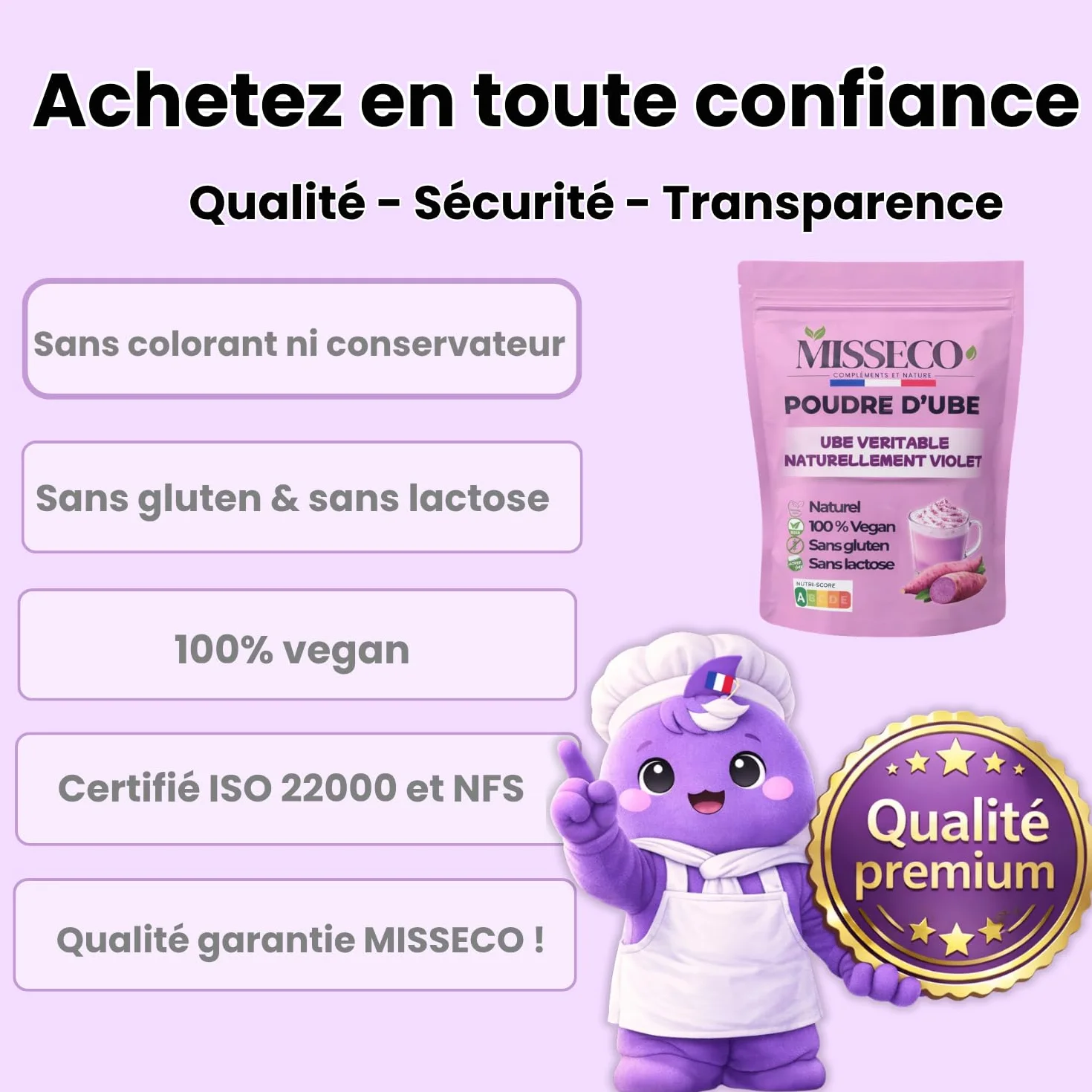 MISSECO Proszek z ube 100 g naturalny fioletowy barwnik spożywczy wegański bezglutenowy