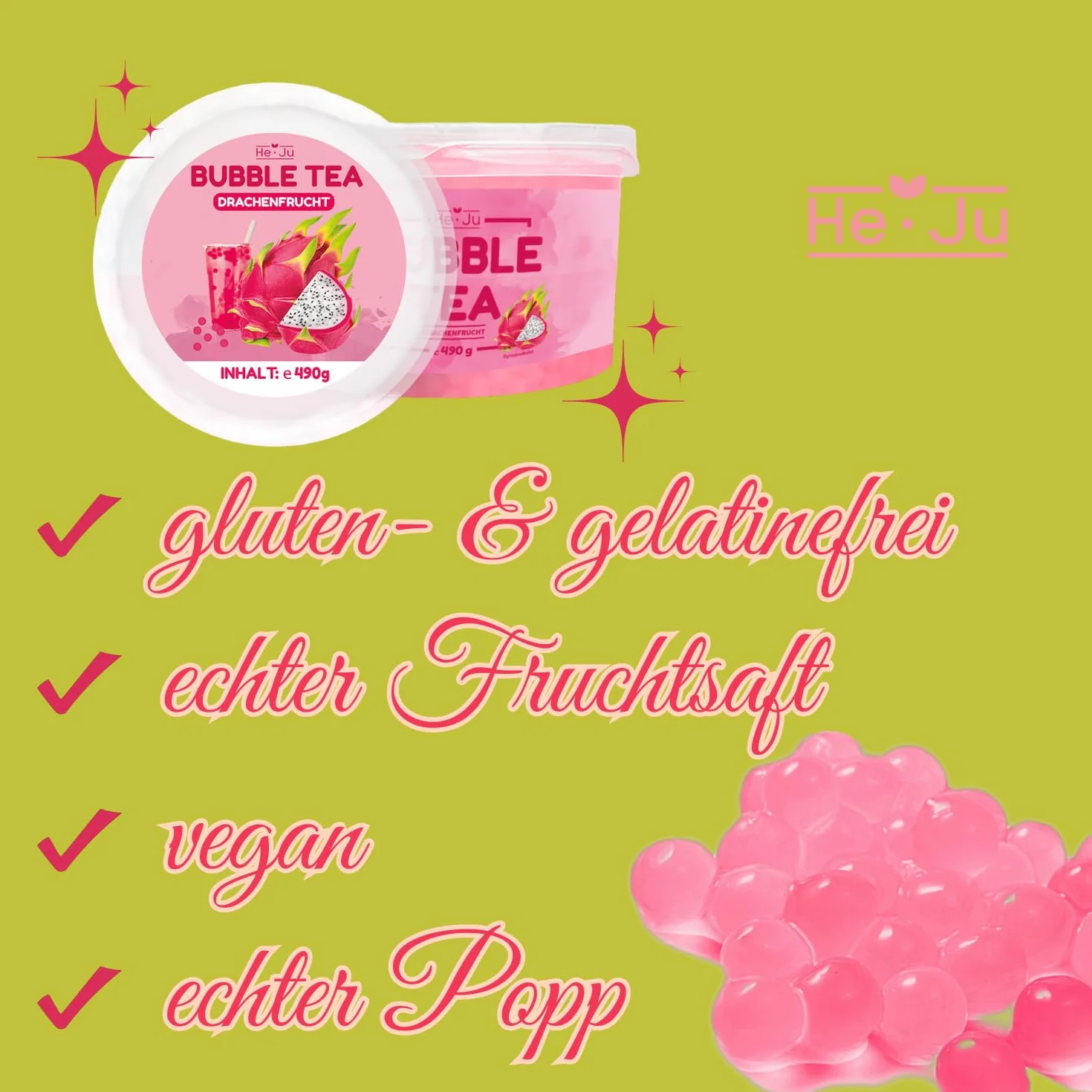 Bubble Tea Pearls DRAGON FRUIT 490 GRAMS, Boba Pearls Dragonfruit Boba Fruit Pearls wegańskie, bezglutenowe i więcej zawartości