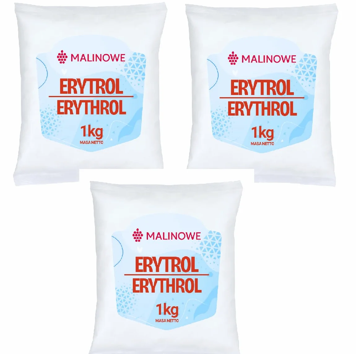Malinowe ERYTROL 3x1kg Naturalny Słodzik Zamiennik Cukru Zero Kalorii Erytrytol