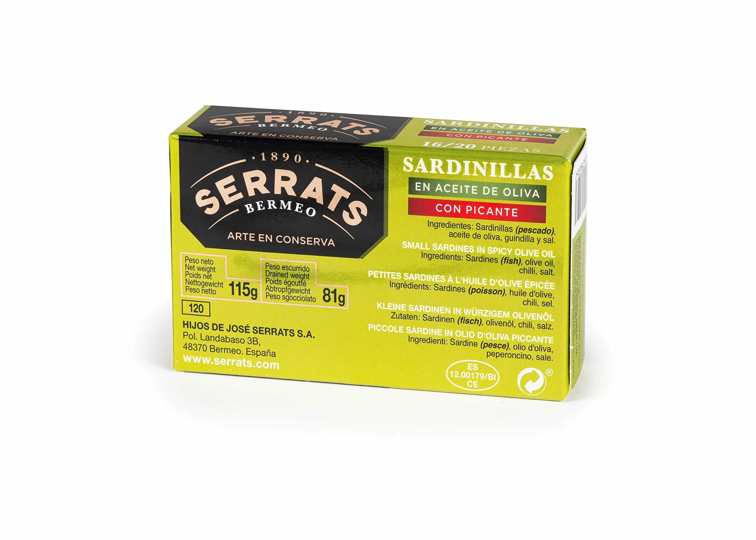 SERRATS - 12 sztuk - Małe ostre sardynki z oliwą z oliwek (16-20 sztuk/pudełko)