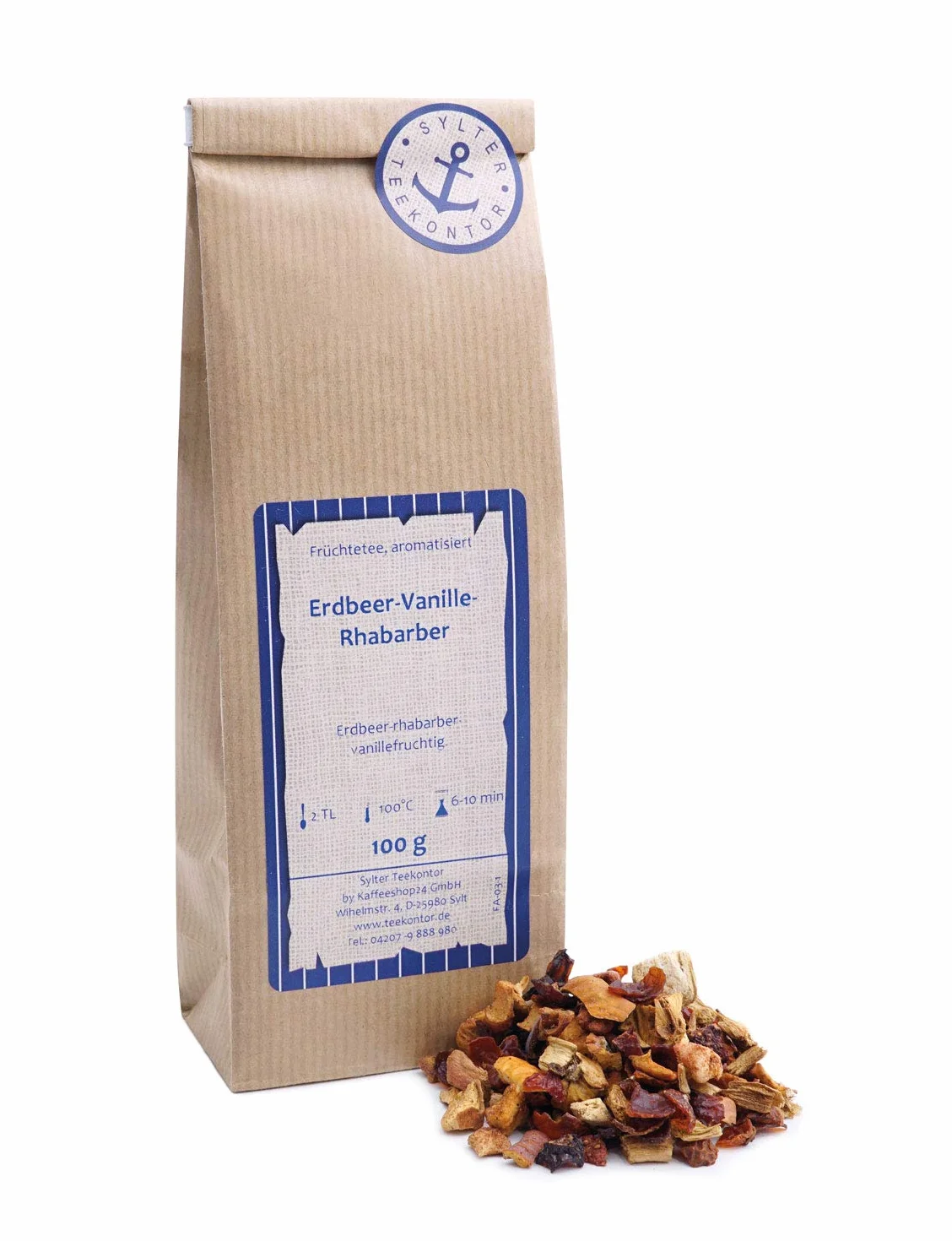 Herbata owocowa luzem, truskawkowo-waniliowa, rabarowe jabłko, dziki różowe, truskawka, herbata rabarowa, 100 g