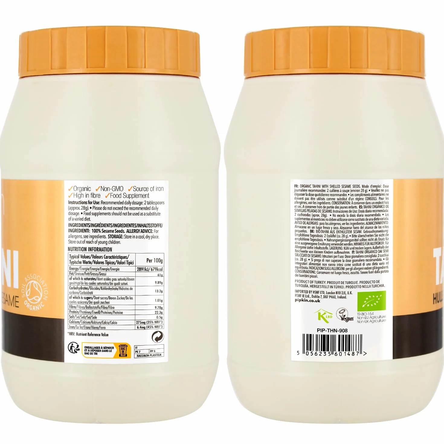 Pipkin 100% Bio-Tahinipaste 908g - Geröstete und gepresste äthiopische Sesamsamen - alles natürlich, koscher, vegan, nicht genmanipuliert