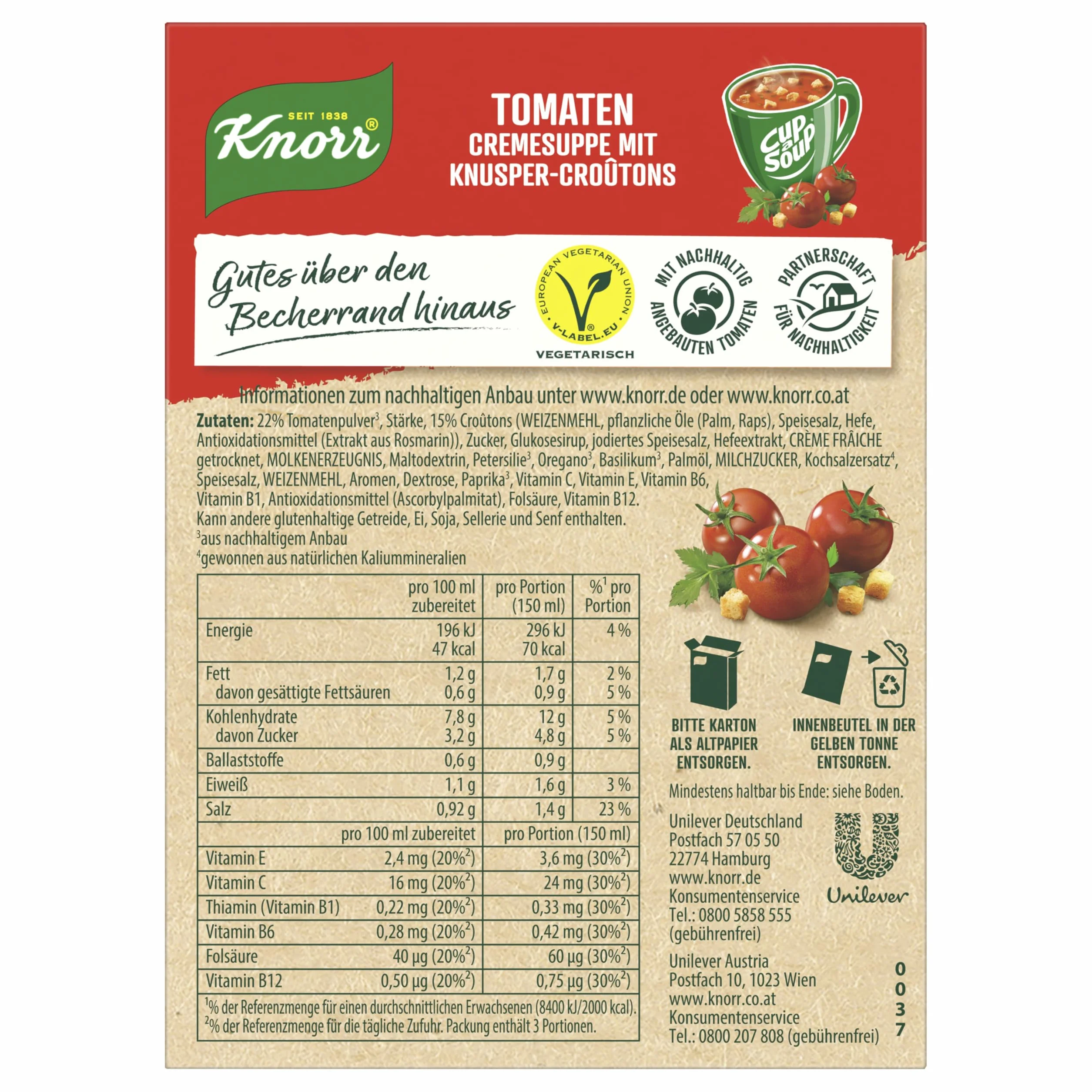 Knorr Cup a Soup pomidorowa zupa kremowa z chrupiącymi grzankami, 12 x 57 g