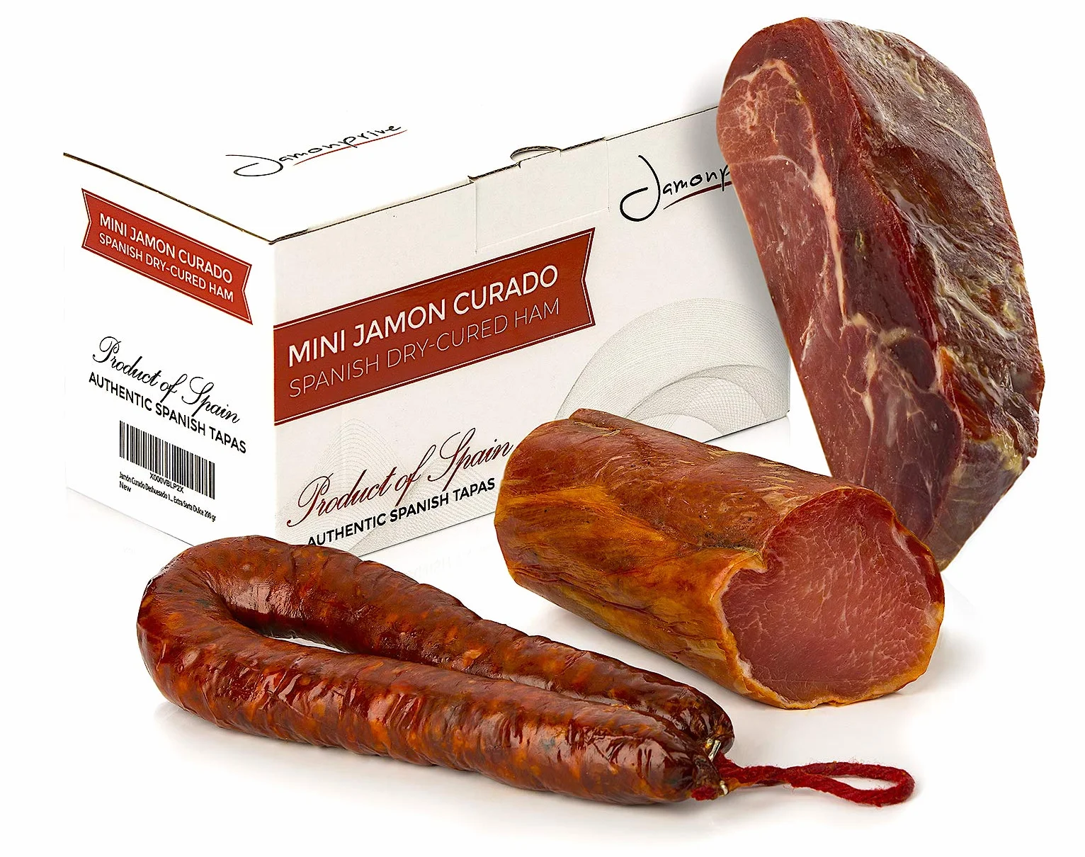 Szynka Serrano Dojrzewająca Bez Kości 1 Kg + Lomo (Schab wieprzowy) Duroc Naturalny 250 g + Chorizo Riojano 200 g - Hiszpańska Szynka Jamon Serrano Jamonprive