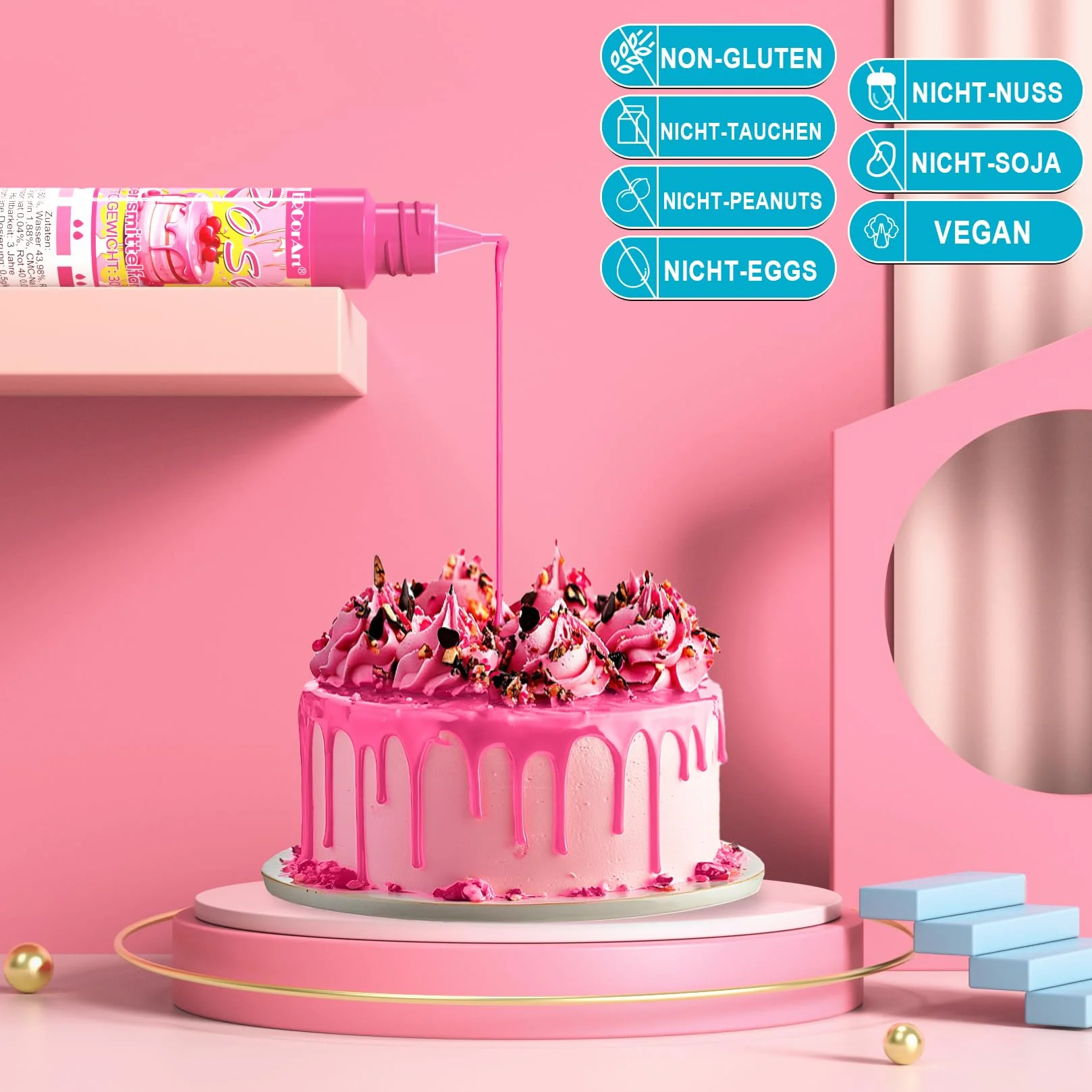 Barwniki spożywcze – 4 kolory, płynne, wysoko skoncentrowane farby spożywcze, zestaw do dekoracji ciast, kremu maślanego, makaroników, mydła DIY – 30 ml