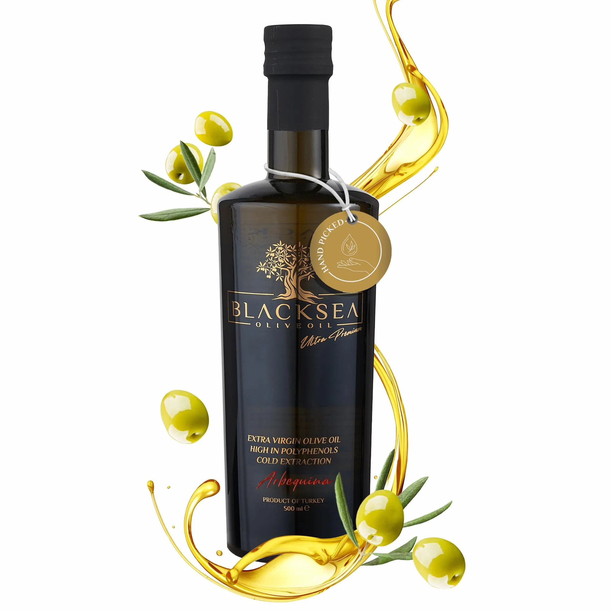 BLACKSEA | Oliwa z oliwek Extra Virgin | Ultra Premium | 500 ml | Filtrowane | Nagrody Międzynarodowe 2023 | (100% oliwek Arbequina) | Nowe zbiory 2023/2024