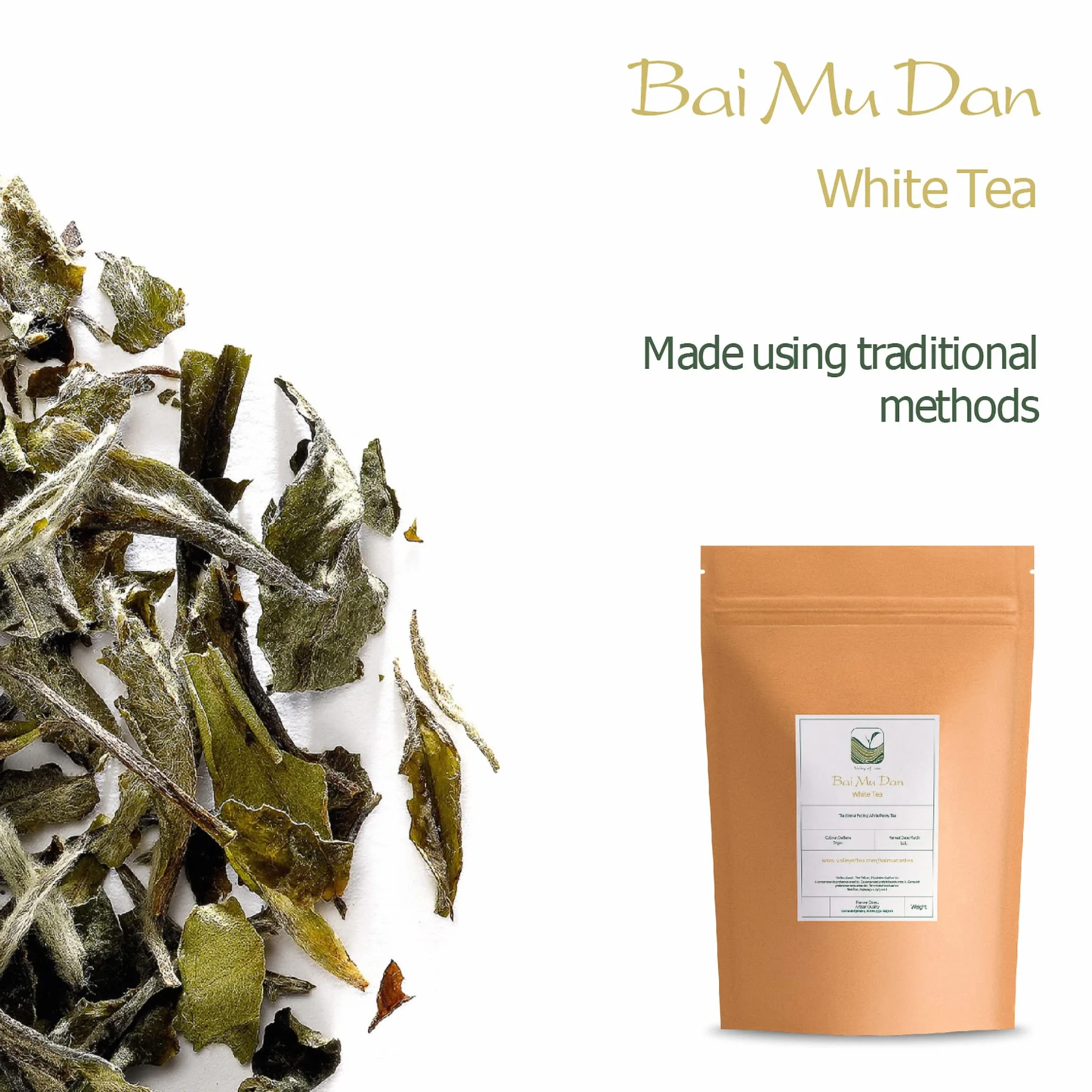 White Peony White Tea - Bai Mu Dan Chinese - Pai Mu Tan Tea From China - Baimudan or Paimutan 100g