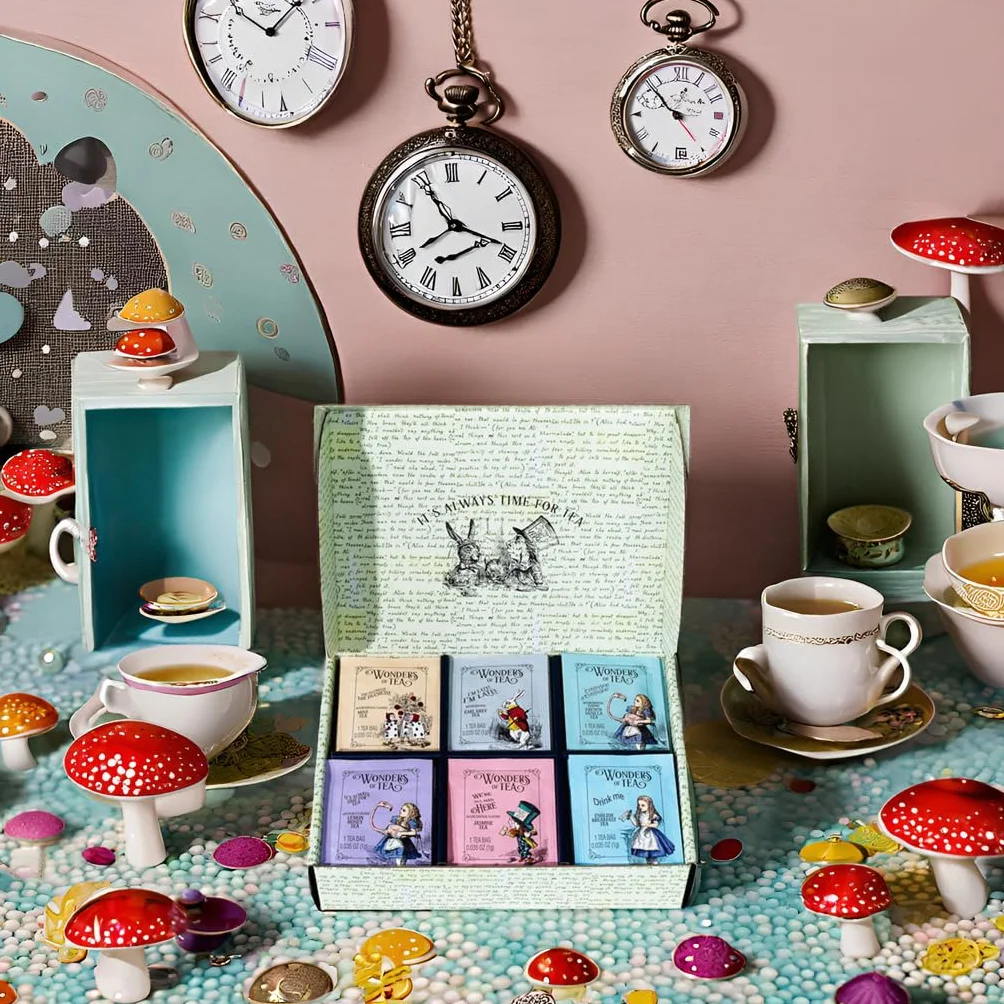 Alice im Wunderland Teesortiment Geschenkset 90 Stück mit Buchzitaten und Illustrationen
