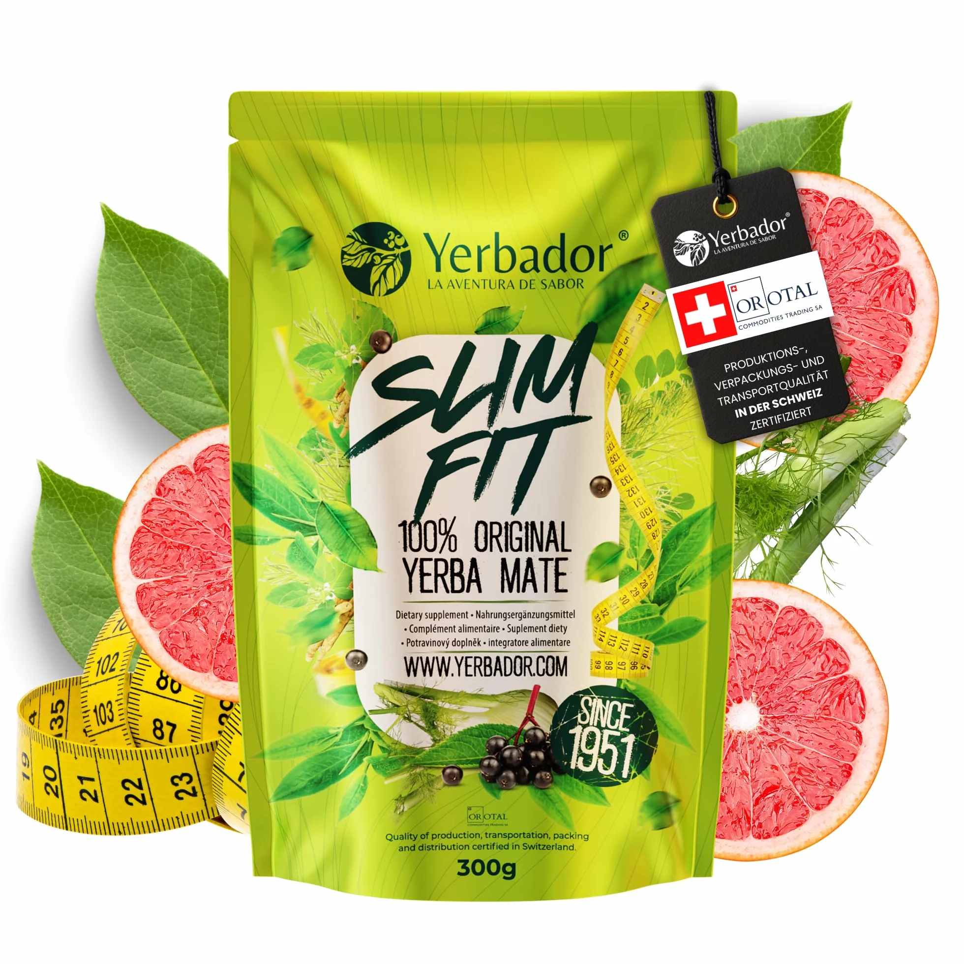 YERBADOR Yerba Mate na odchudzanie Slim Fit | Naturalna energia, napój detoksykujący i oryginalny smak, suszony bez dymu | 300g