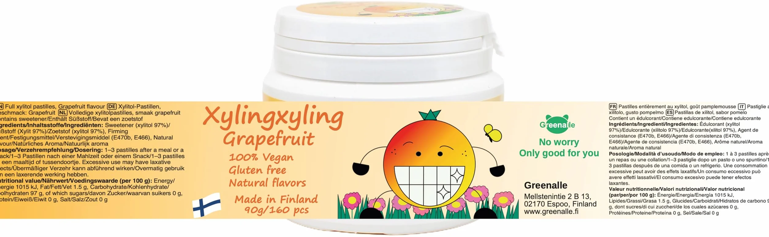 Xylingxyling pastylki z ksylitolem 90g 160 szt Grejpfrut bez cukru bez glutenu