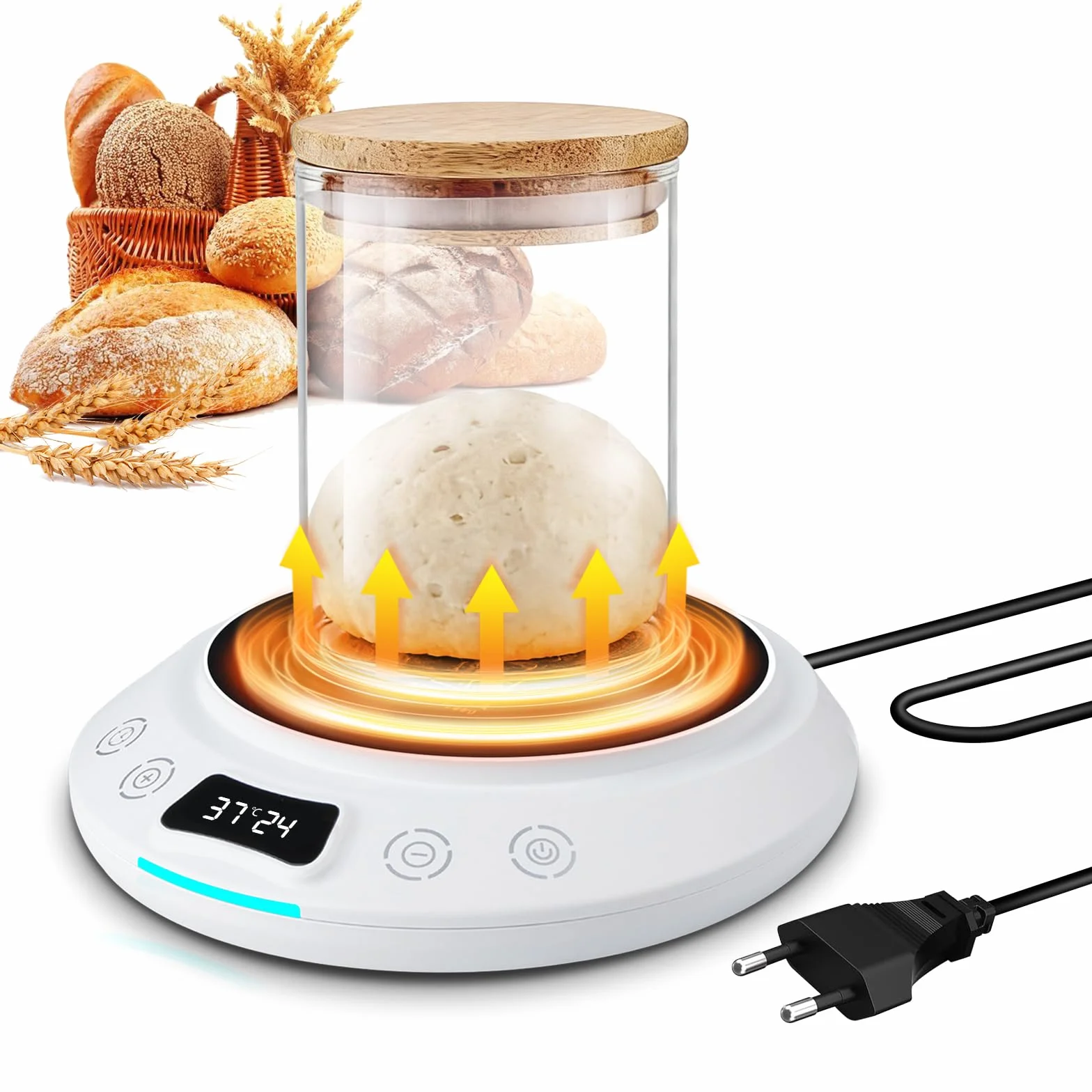 Podgrzewacz do zakwasu, płyta grzewcza z precyzyjnym termostatem 1℃ (18-43℃), timer 24 h i funkcja pamięci, automatyczne włączanie/wyłączanie ogrzewania, idealne do pieczenia chleba i fermentacji