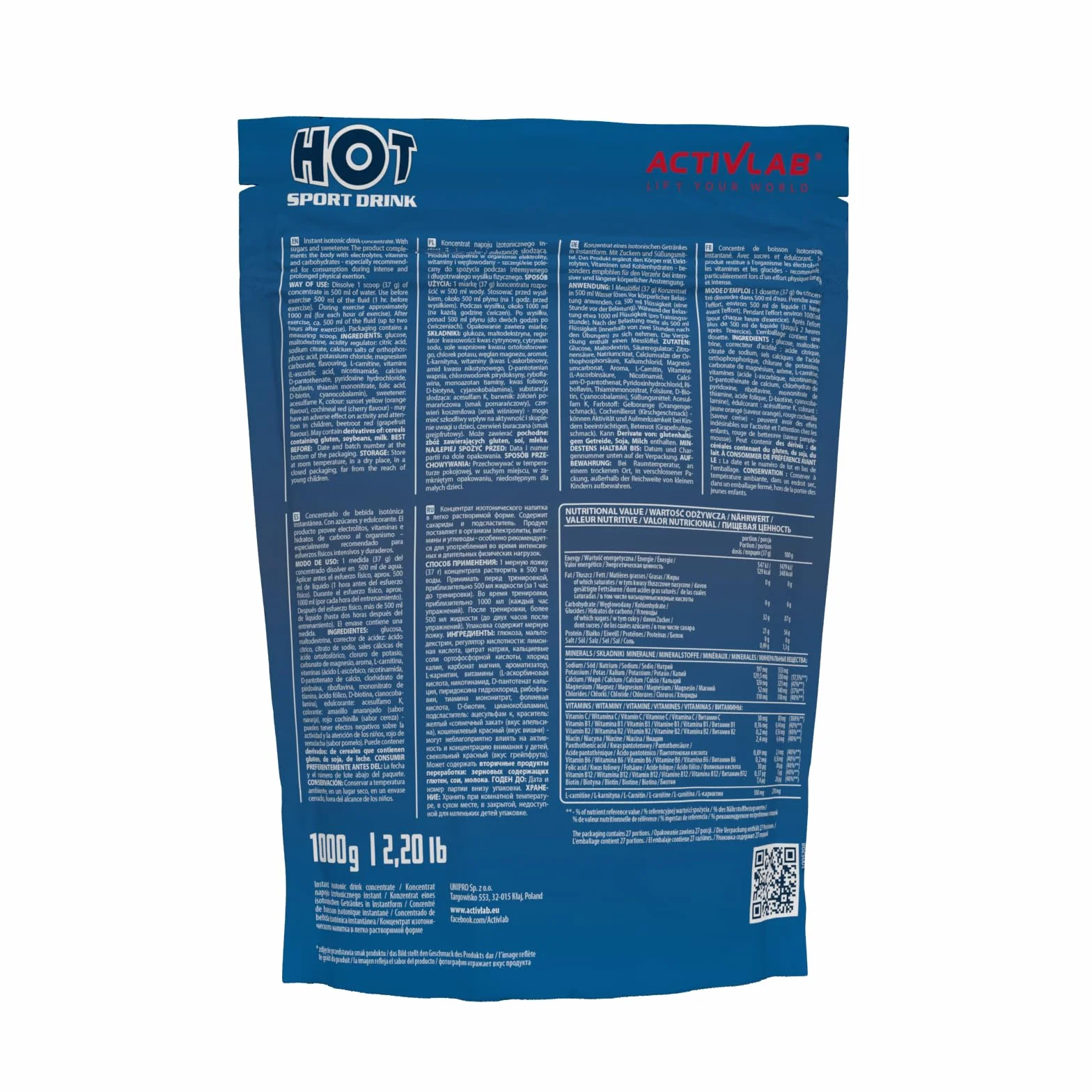 Activlab Hot Sport Drink 1000g - Napój izotoniczny w proszku z elektrolitami i witaminami, węglowodanami, ponad 80 porcji | Wspiera regenerację po intensywnym treningu, Wiśniowy