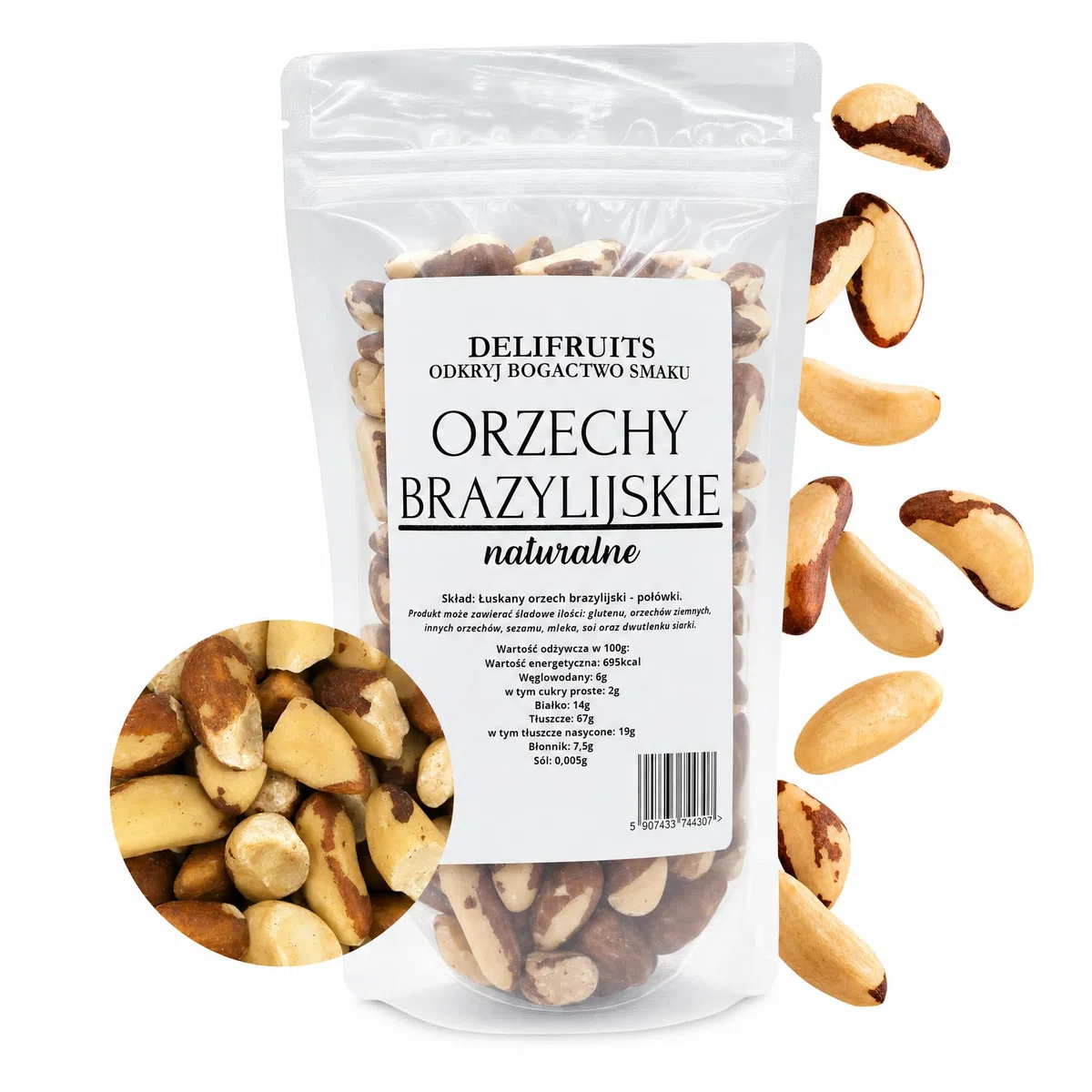 ORZECHY BRAZYLIJSKIE NATURALNE 1000G DELIFRUITS POŁÓWKI CHRUPIĄCE ZDROWE, BEZ DODATKÓW I BEZ KONSERWANTÓW 1KG