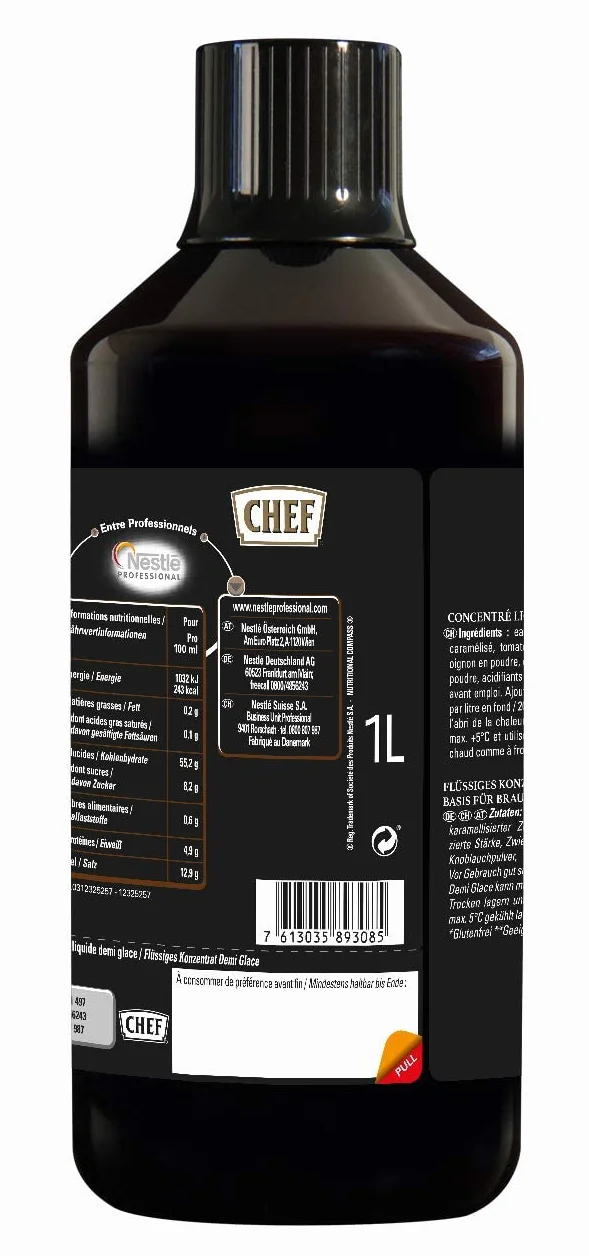 CHEF Płynny koncentrat Demi Glace, smak słodkich potraw, 100% naturalny smak, 1 opakowanie (1 x 1 l)