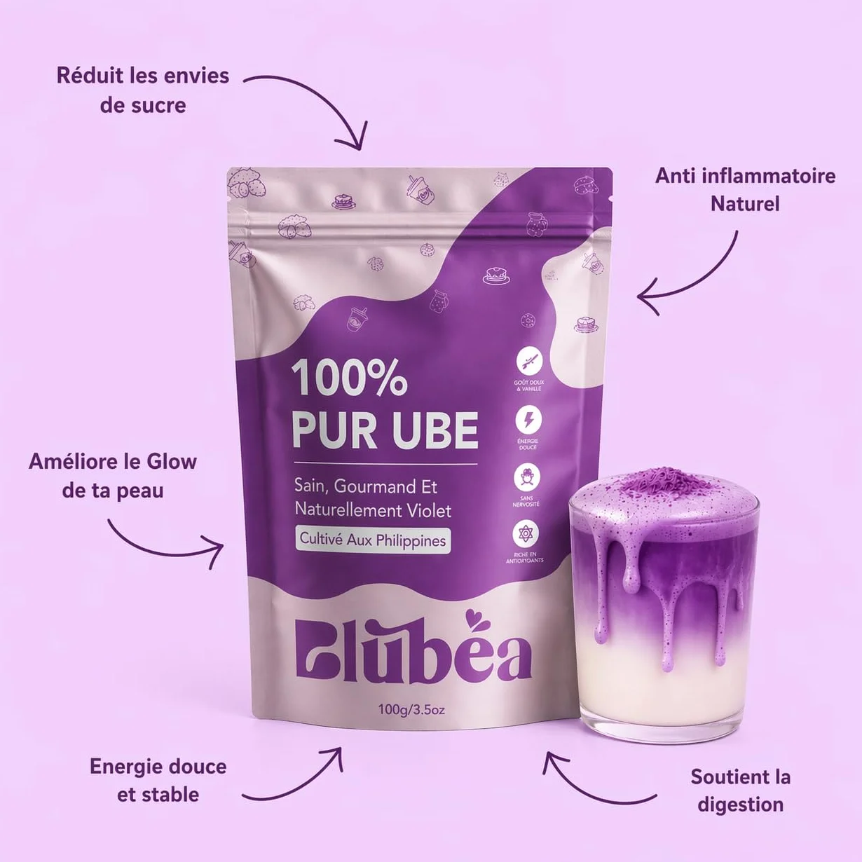 Blubea Ube Powder fioletowy ignam 100% naturalny bez dodatków 100 g