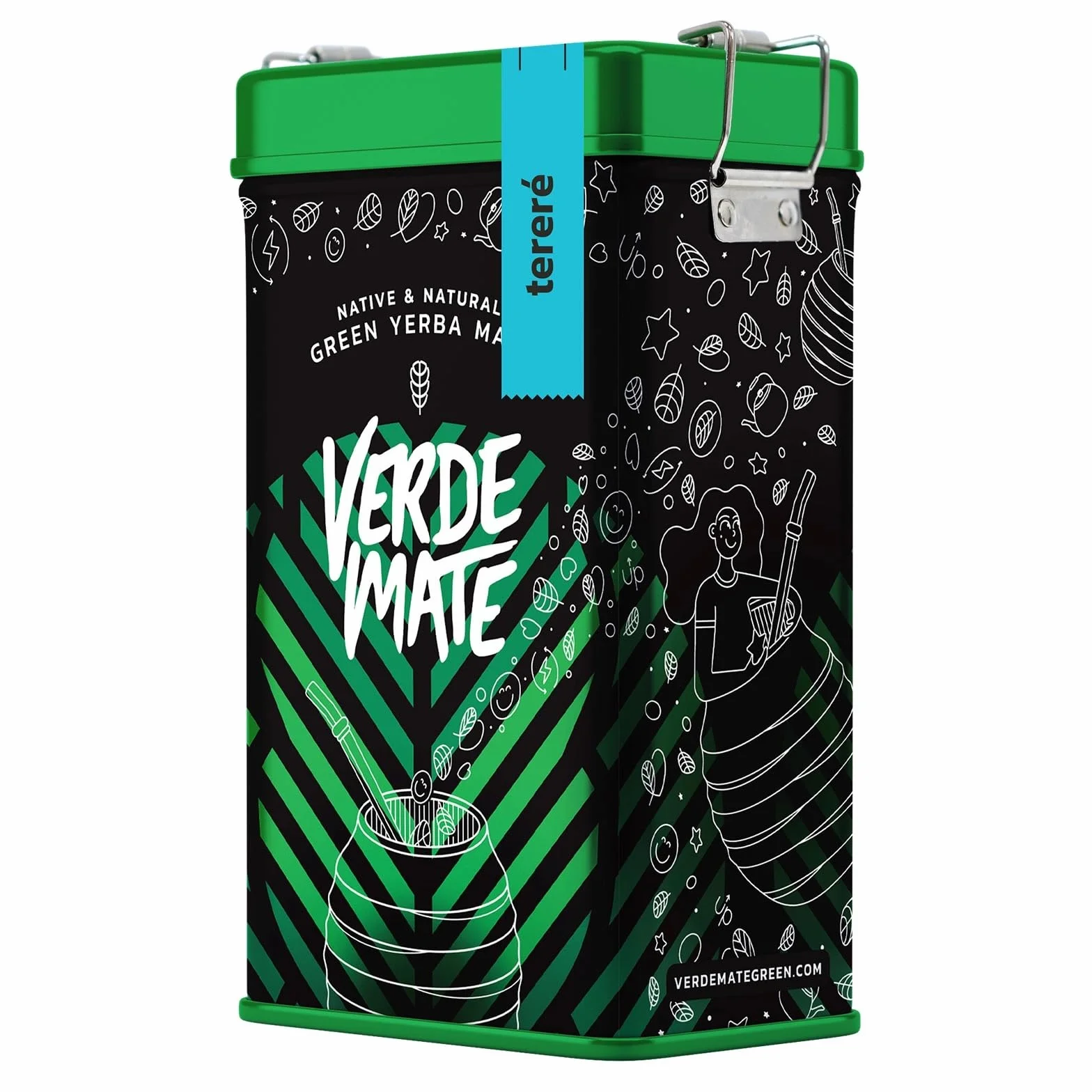 Verde Mate Green Terere 0,5 kg | Yerbera | Metalowa puszka z dozownikiem | Yerba mate do picia na zimno 500 g | Brazylijska | Zielona yerba mate | Herbata yerba mate z Brazylii | Suszona powietrzem