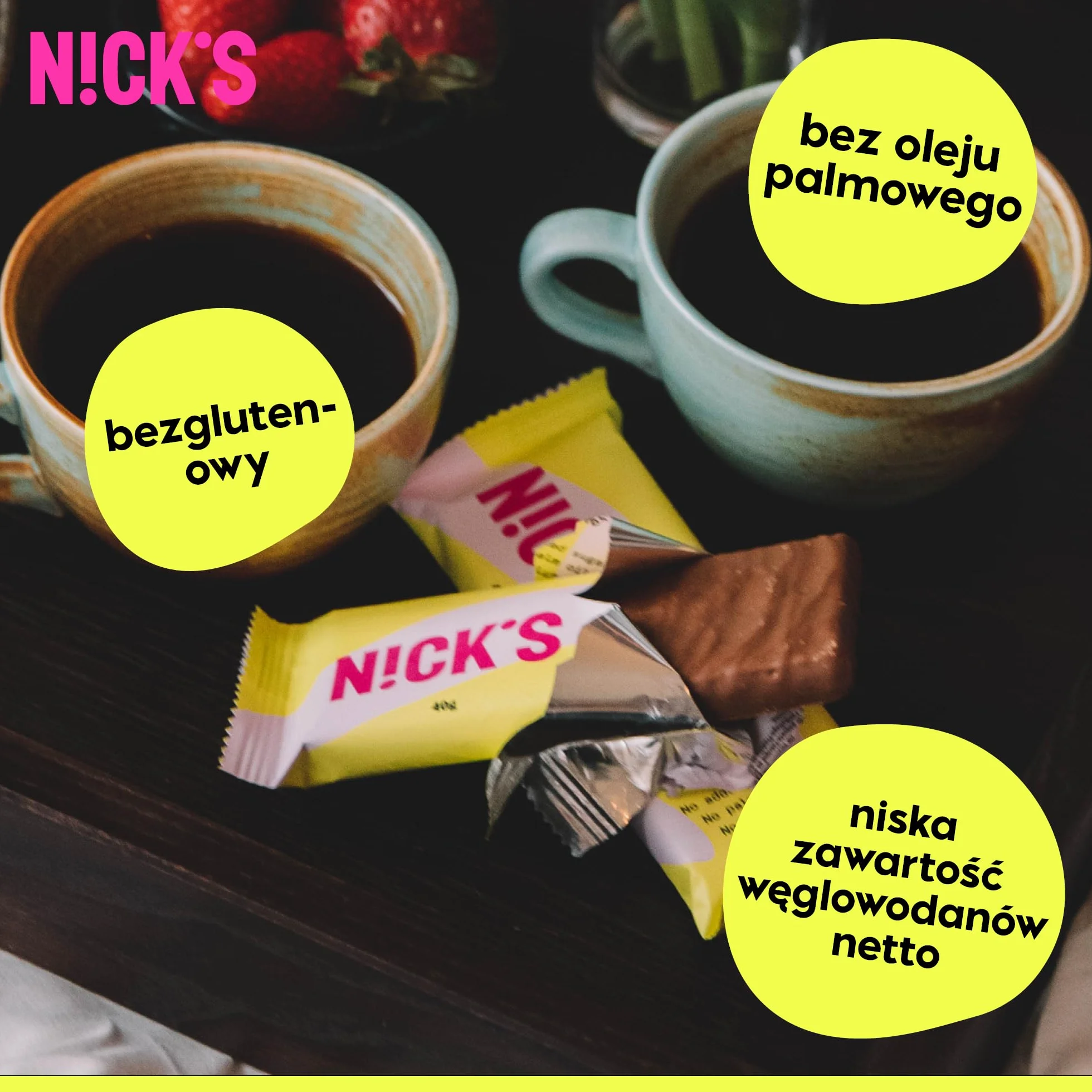 NICKS Chocolate Wafer Batony Czekoladowe Niskowęglowodanowe Bez Dodatku Cukru Bezglutenowe 9x35g