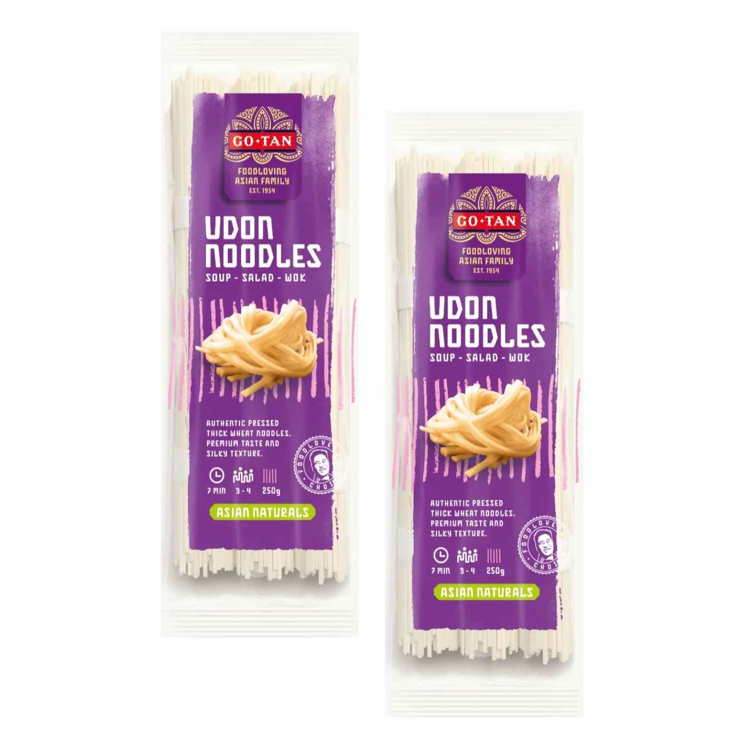 Go-Tan®, Japoński Makaron Udon, Mąka makaronowa pszenna miękka 2 x 250 gr