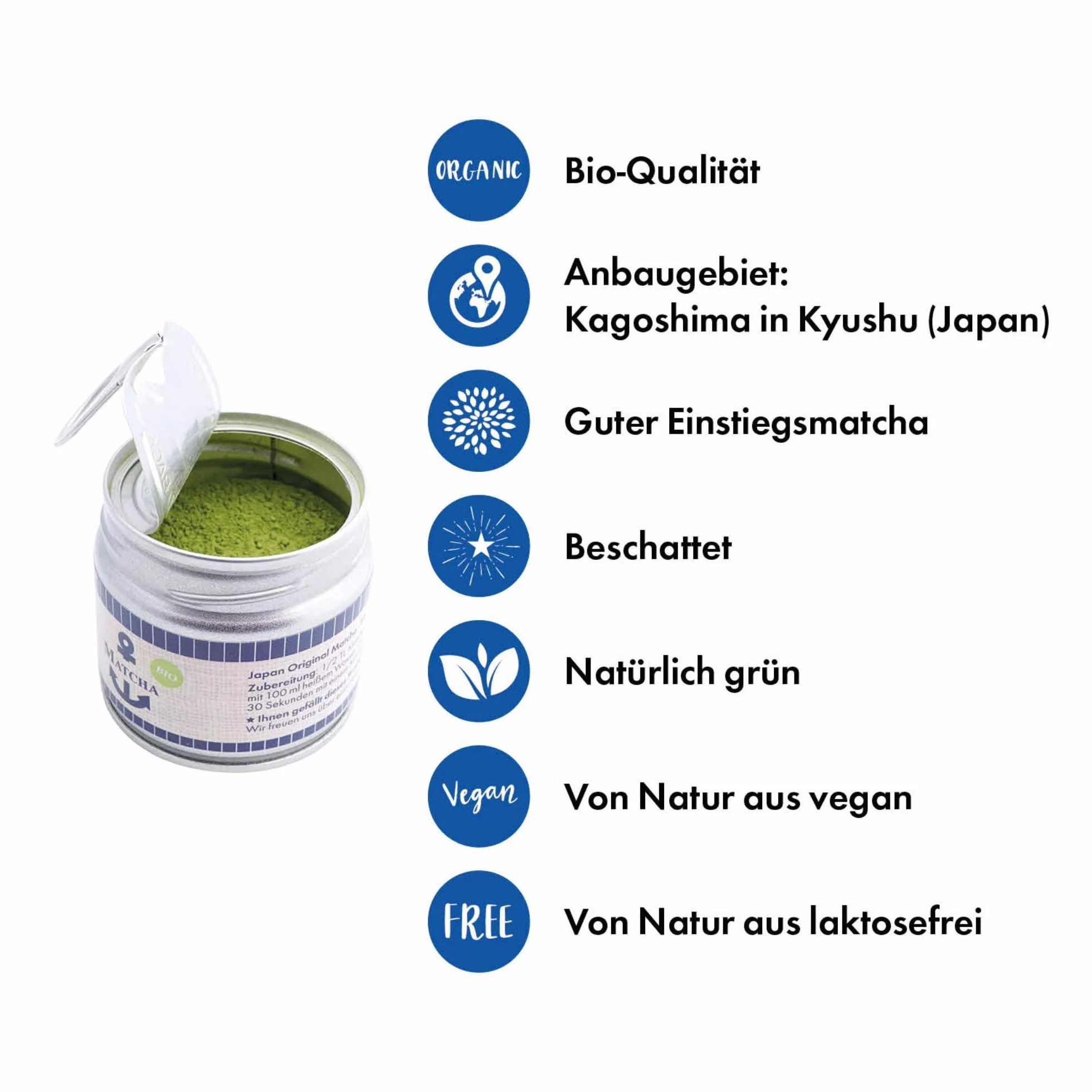 Bio matcha w proszku, herbata z Japonii, herbata w proszku w puszce 30 g, słodko-łagodna, nadaje się do matcha latte, smoothies i do gotowania, bez pestycydów, naturalnie wegańska, zielona herbata