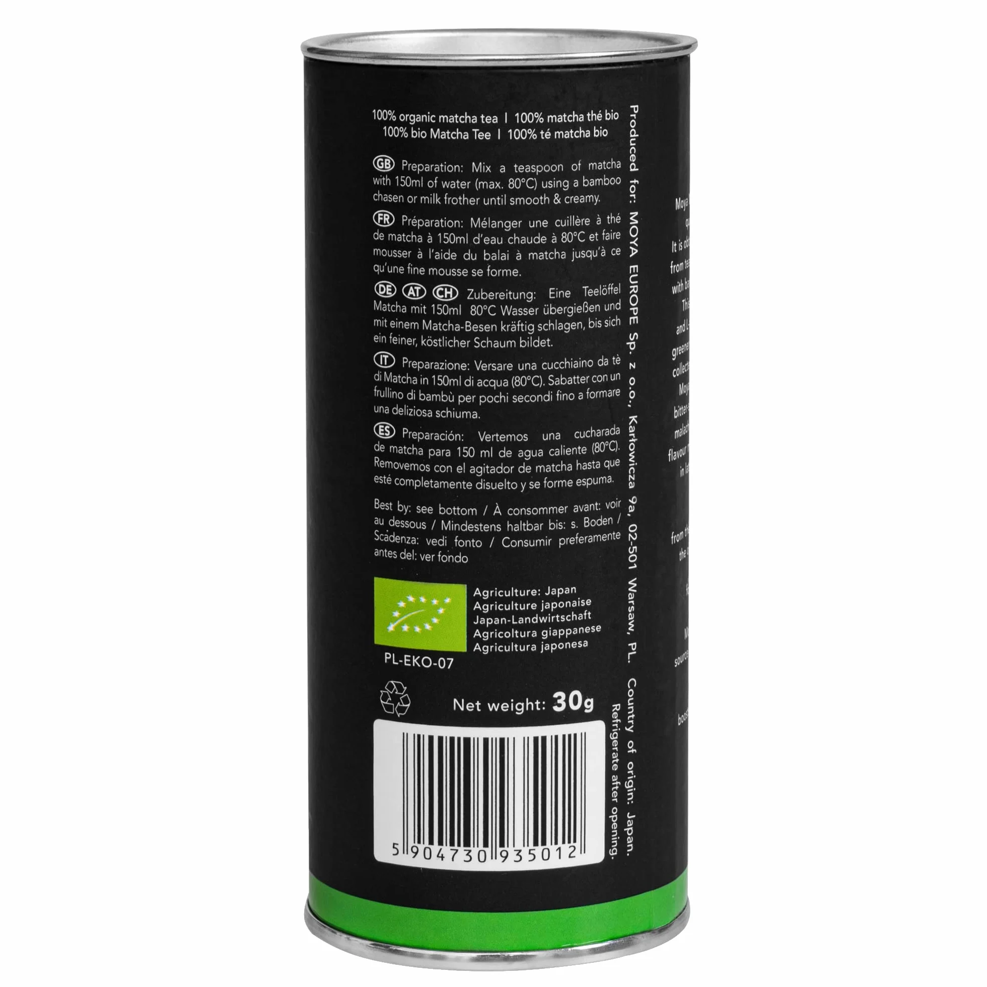 Moya Matcha Organiczna Zielona Herbata w Proszku 30 g Tradycyjna Klasa II