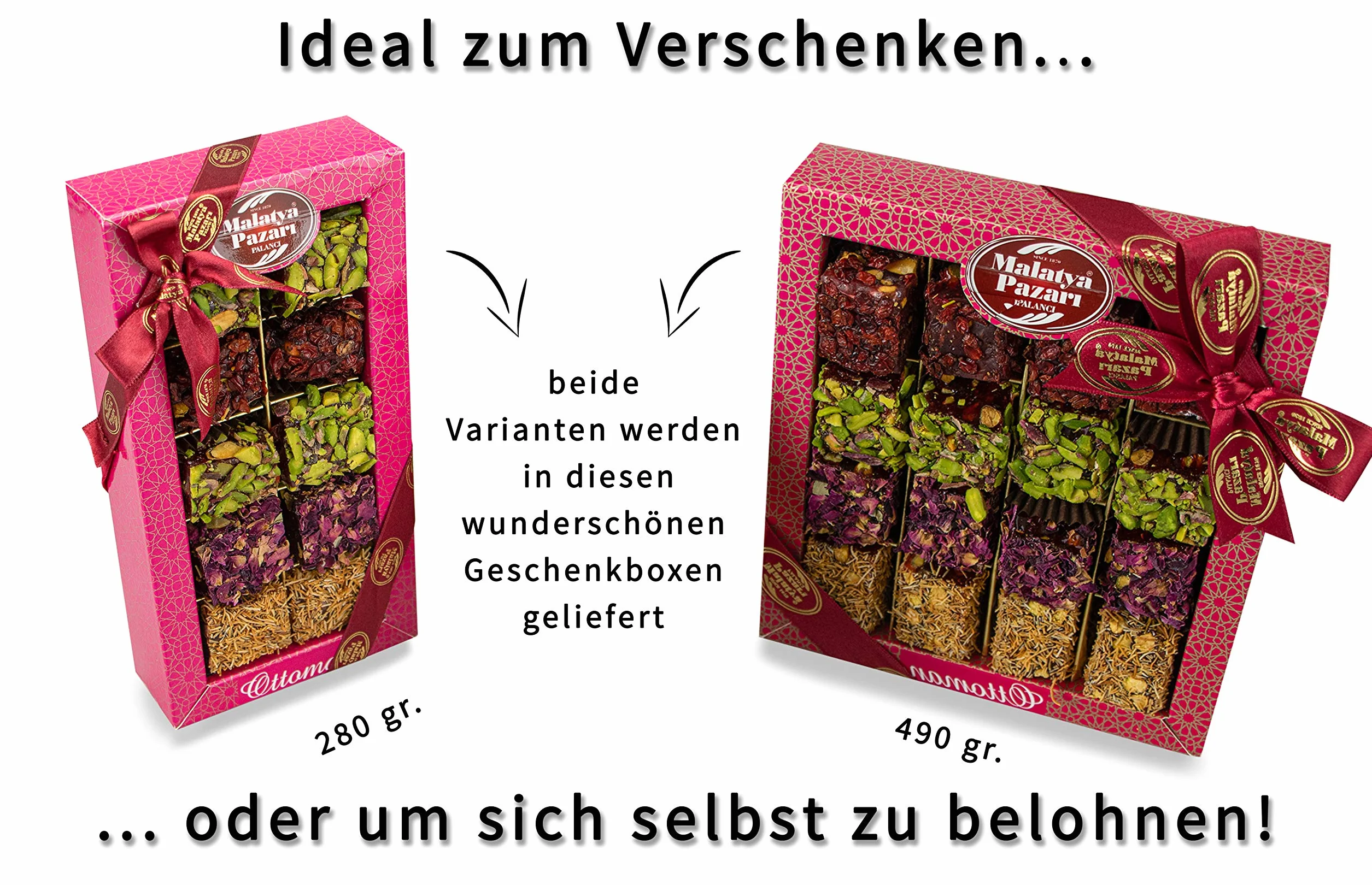 Palanci | Vegan Sweets Turkish Delight Cube 490 gr. | Kosz na słodycze | Premium Lokum od 1870 roku | Pudełko prezentowe Turkish Delight | wegańskie | słodycze halal z pistacjami, granat Kadayif |