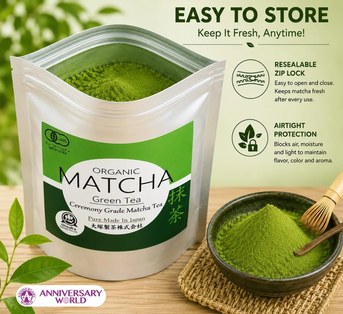 Otsuka Green Tea Co - Ceremonial A Grade Matcha Powder - Authentic Japanese Origin From Shizuoka Japan - First Harvest A Grade Matcha Powder (Large 100g)