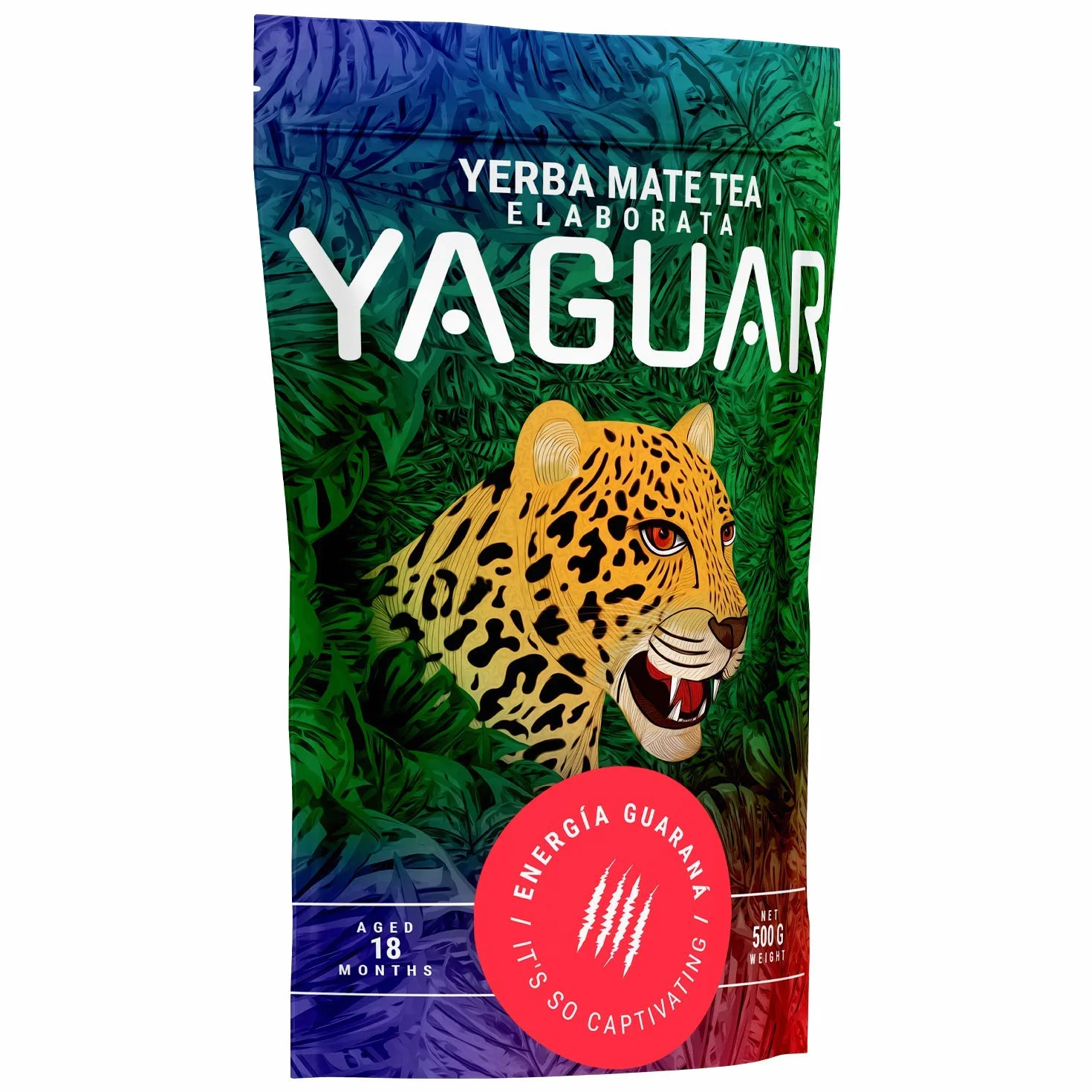 Yaguar Energia Guarana 0,5 kg | Mocno pobudzająca yerba mate z Brazylii | Wspaniały smak | Moc naturalnej kofeiny | Herbata Yerba Mate z guaraną 500 g | Tradycyjne metody produkcji